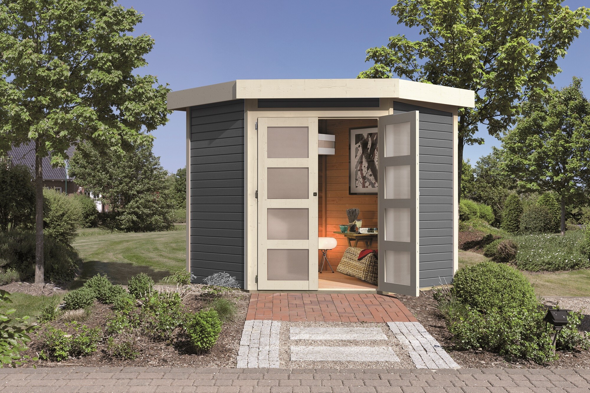 Karibu Gartenhaus "Taraba 3" SET terragrau mit Boden, Dachfolie online