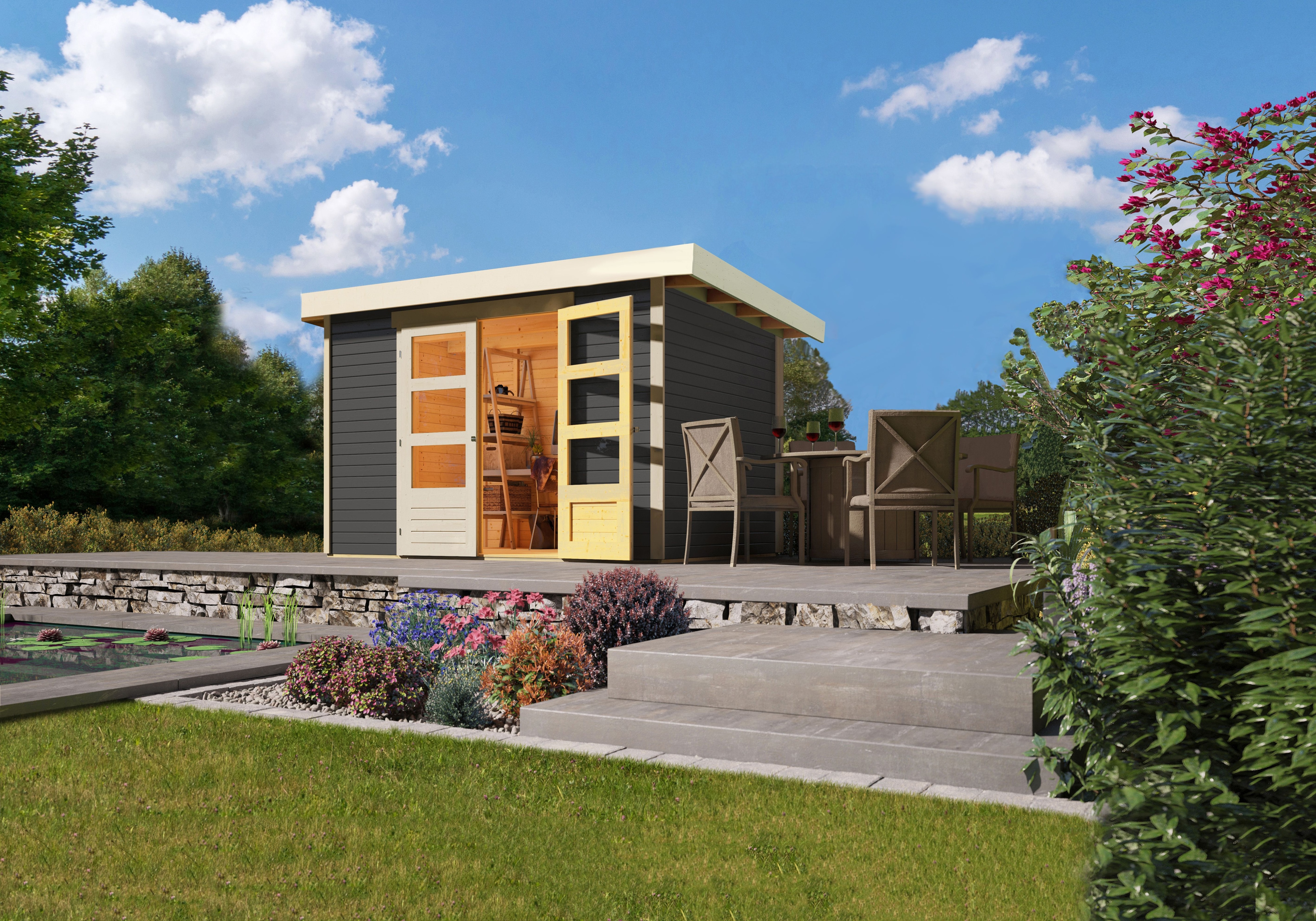 Karibu Gartenhaus "Calabar 4" SET terragrau mit Boden und Dachfolie - Bild 1