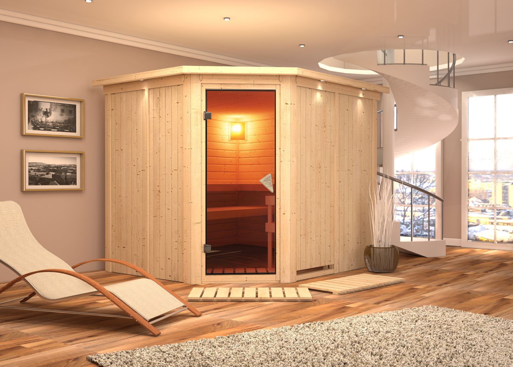 Karibu Sauna "Krimmler" SET naturbelassen mit 9kW Ofen - Bild 1