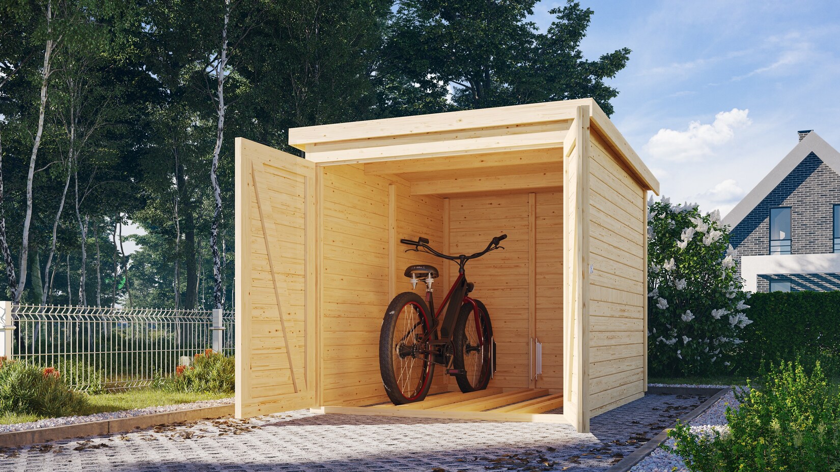 Karibu Fahrradgarage 19 mm SET naturbelassen mit Dachfolie | 04010090599298