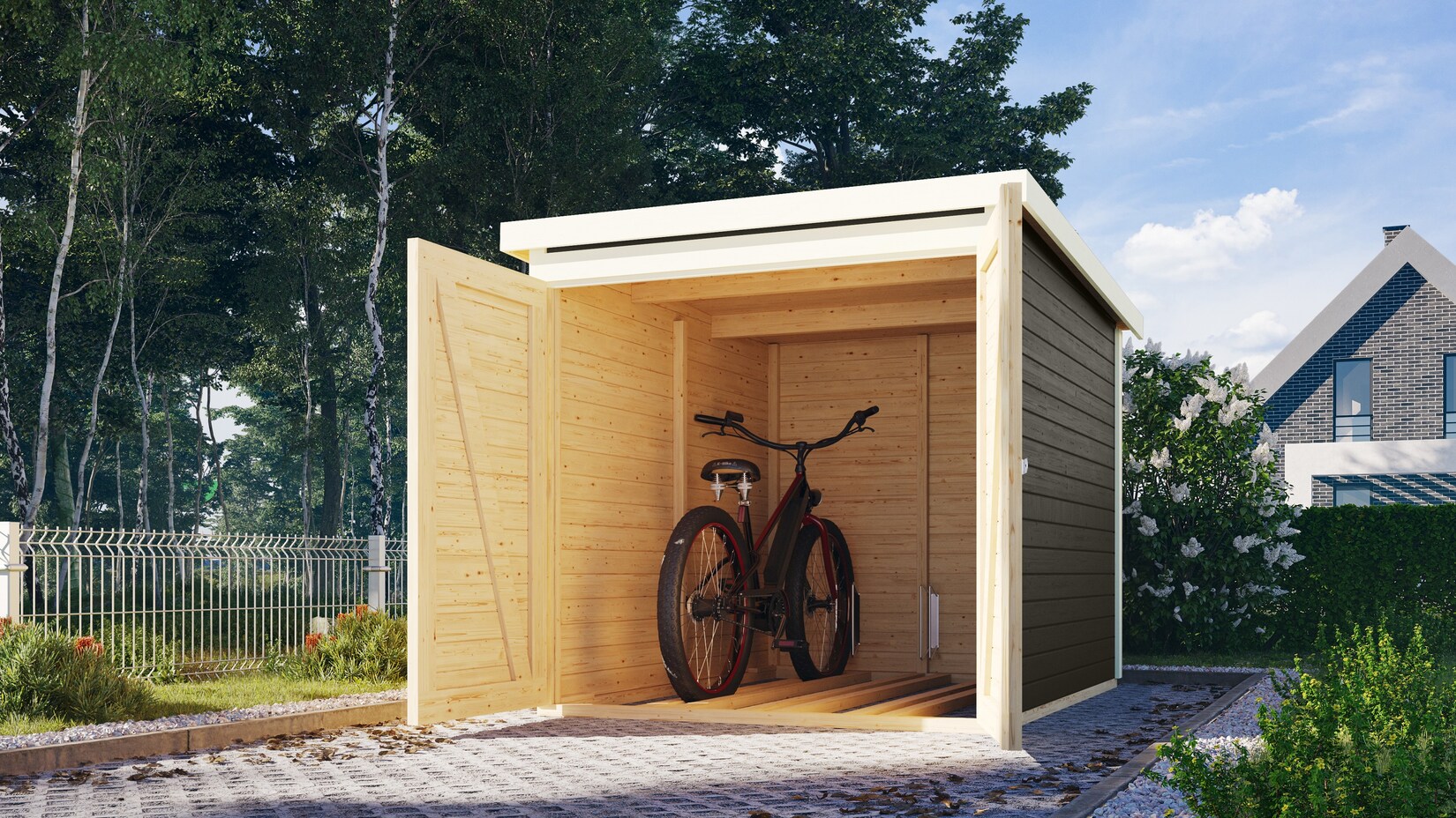 Karibu Fahrradgarage 19 mm SET terragrau mit Dachfolie | 04010090599823