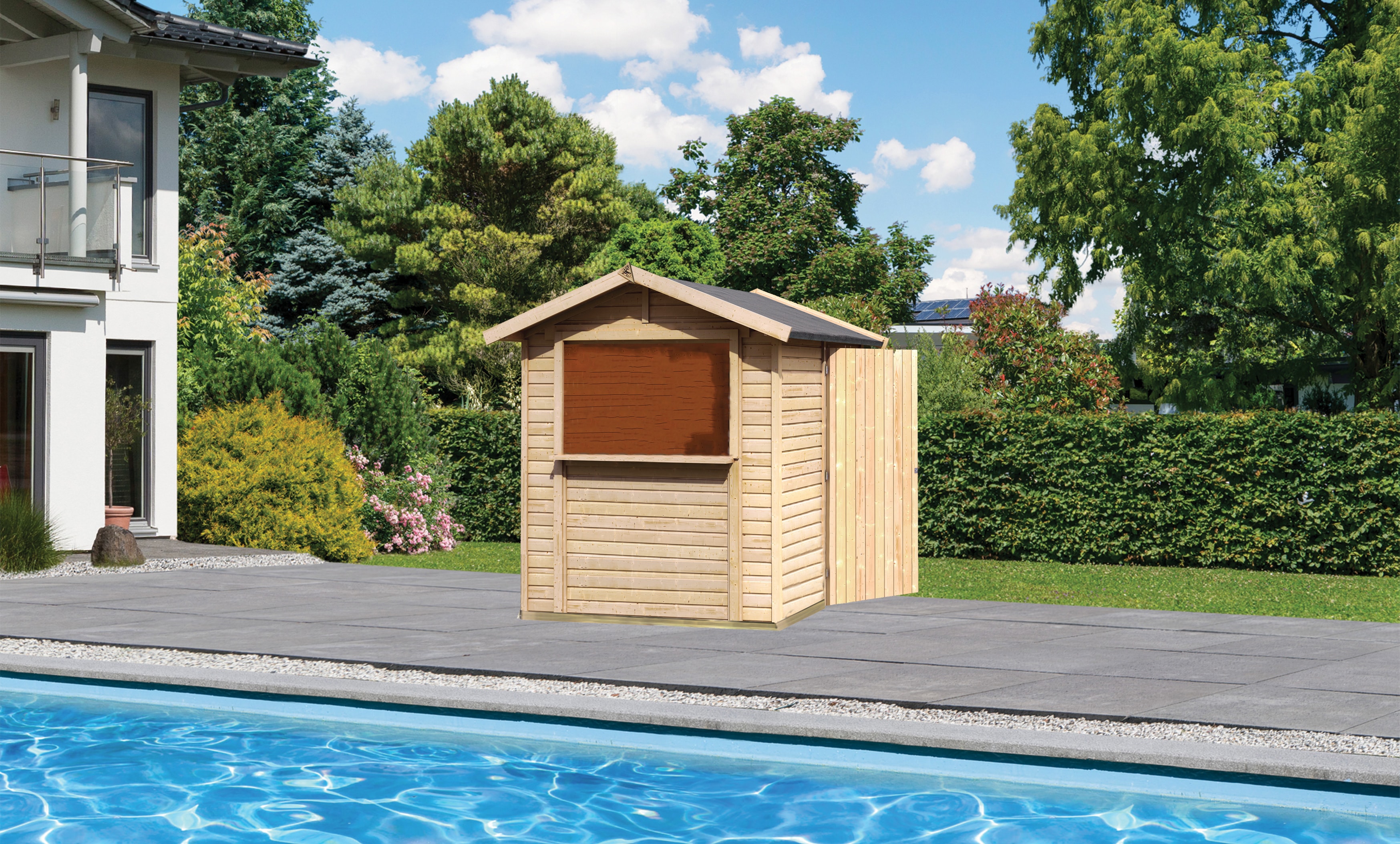 Karibu Pool Haus 19 mm &bdquo;Tiki Bar&ldquo; Gr&ouml;&szlig;e 1 naturbelassen - Bild 1