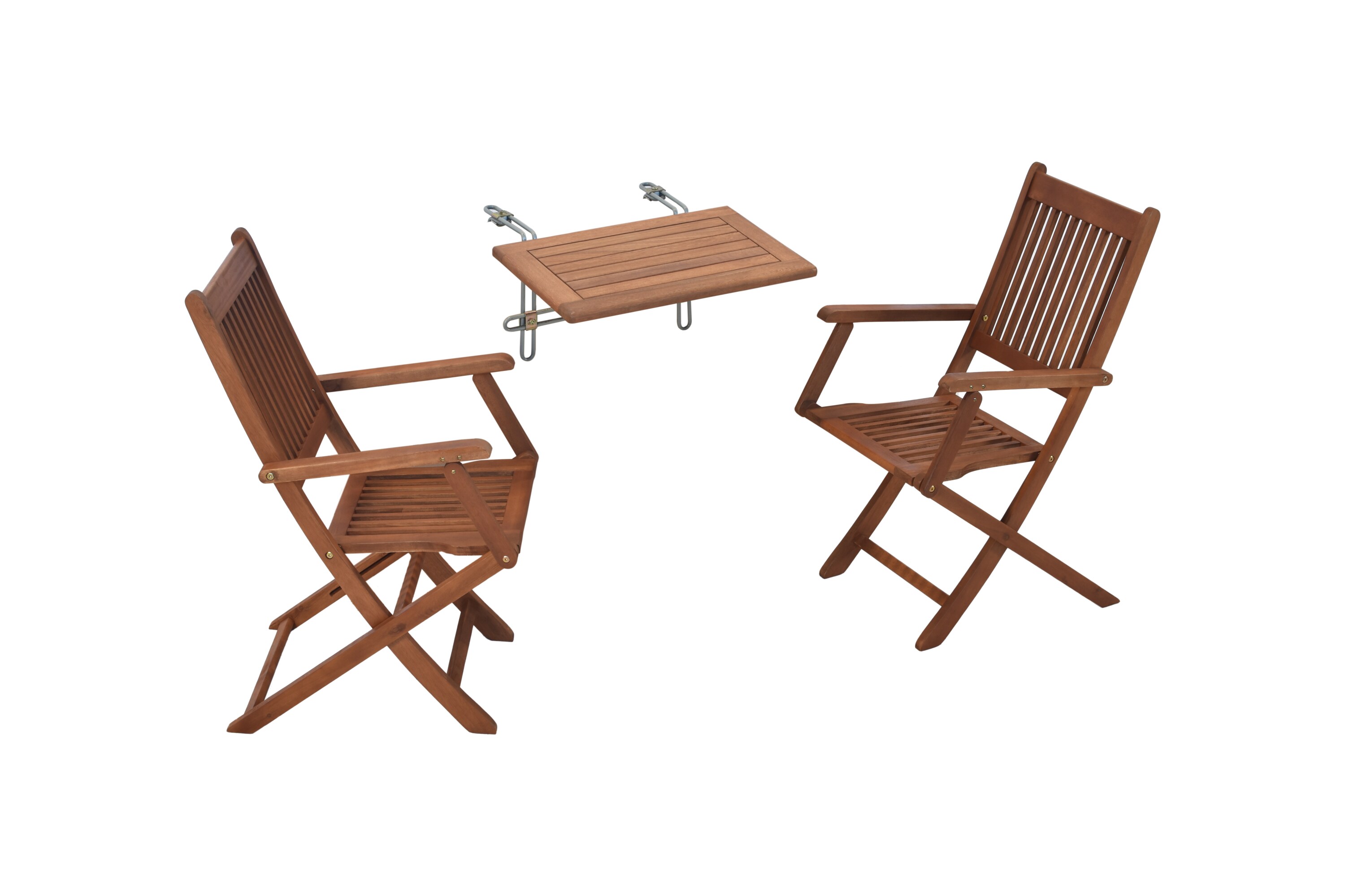 Merxx Balkonm&ouml;bel Set Rio 3 tlg. | Balkonh&auml;ngetisch, 2 St&uuml;hle aus Eukalyptusholz - Bild 1