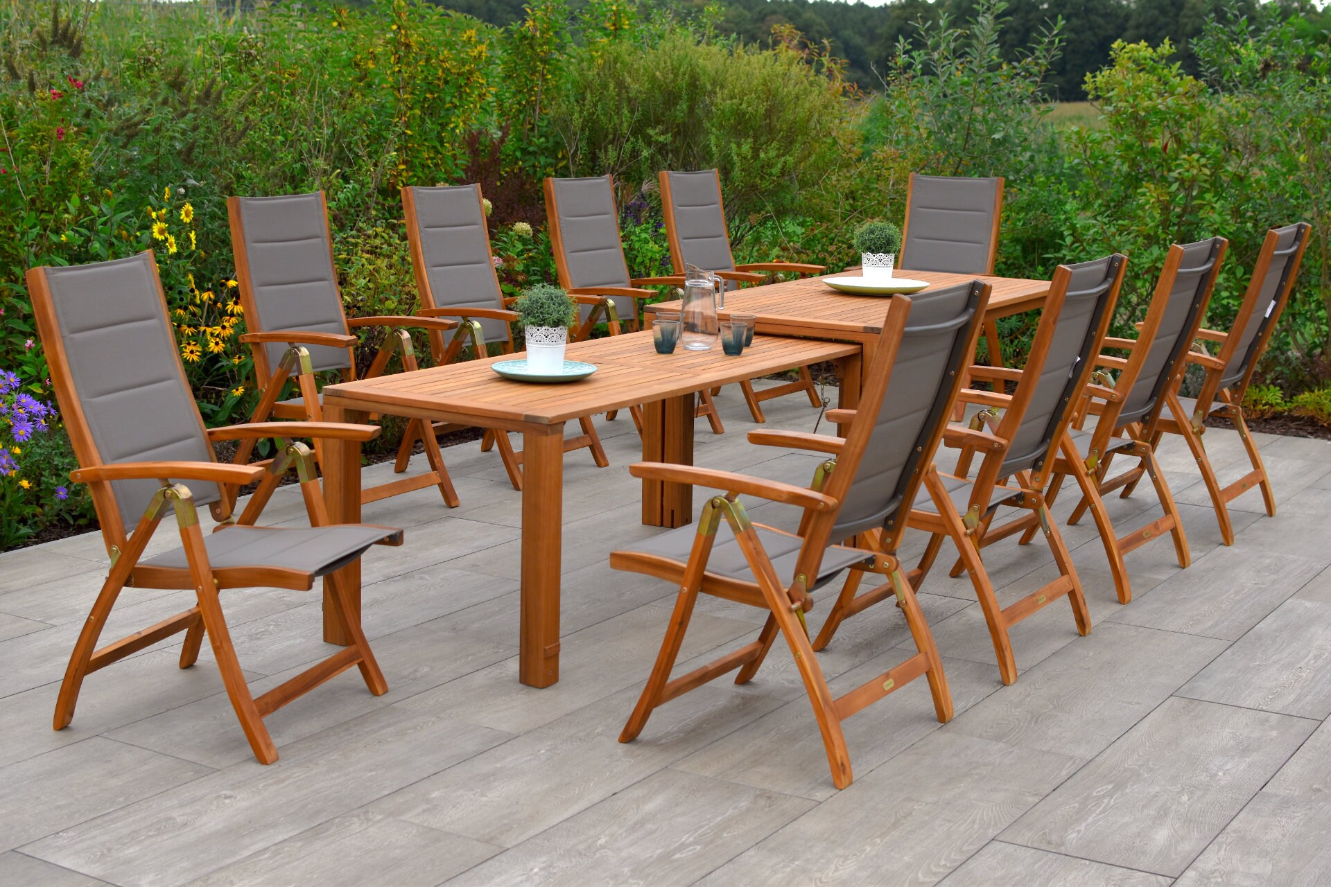 Merxx Acapulco Gartenm&ouml;bel Set 11 teilig | Sitzgruppe 10 Personen Ausziehtisch - Bild 1