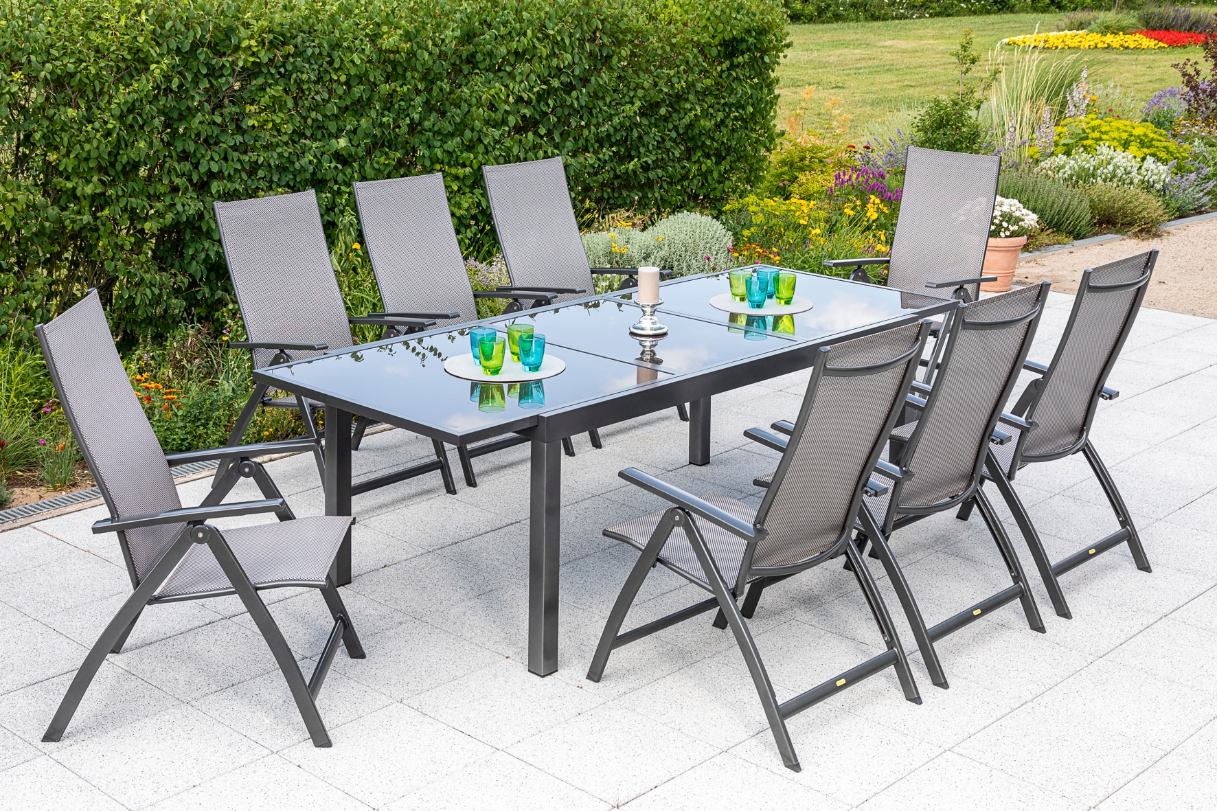 Merxx Vicenza Set 9tlg. Ausziehtisch graphit/diamantbraun - Bild 1