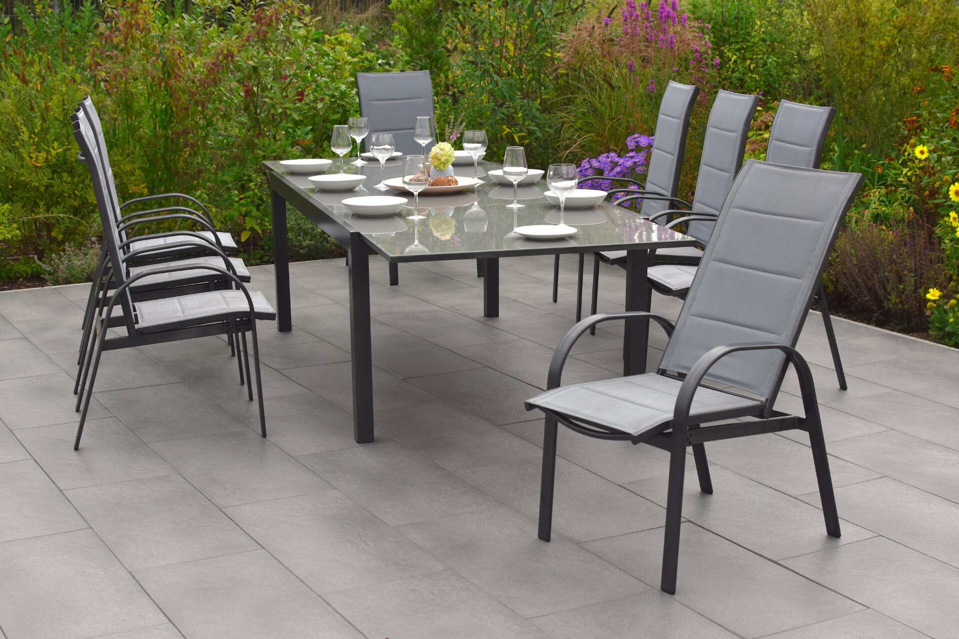Merxx Gartenmöbel Set 9tlg. "Marini Set" mit SemiAusziehtisch und 8