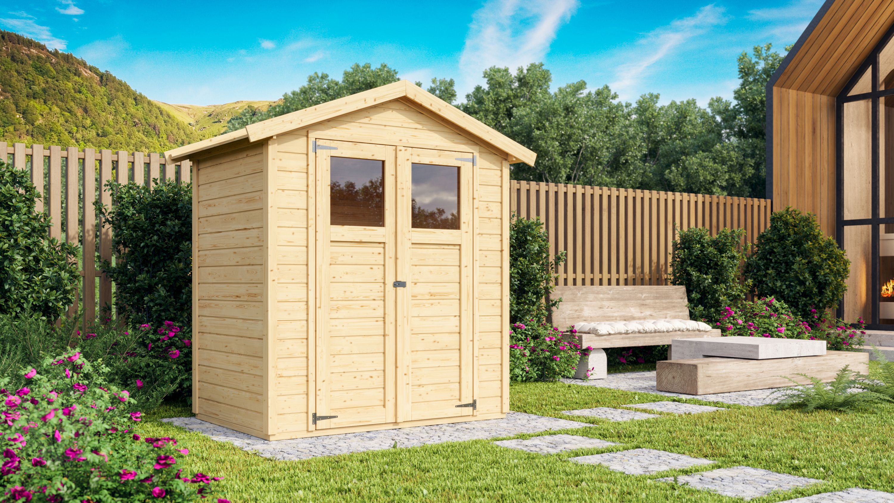 Karibu Holz Gartenhaus Hombach naturbelassen 14mm Wandst&auml;rke - Bild 1