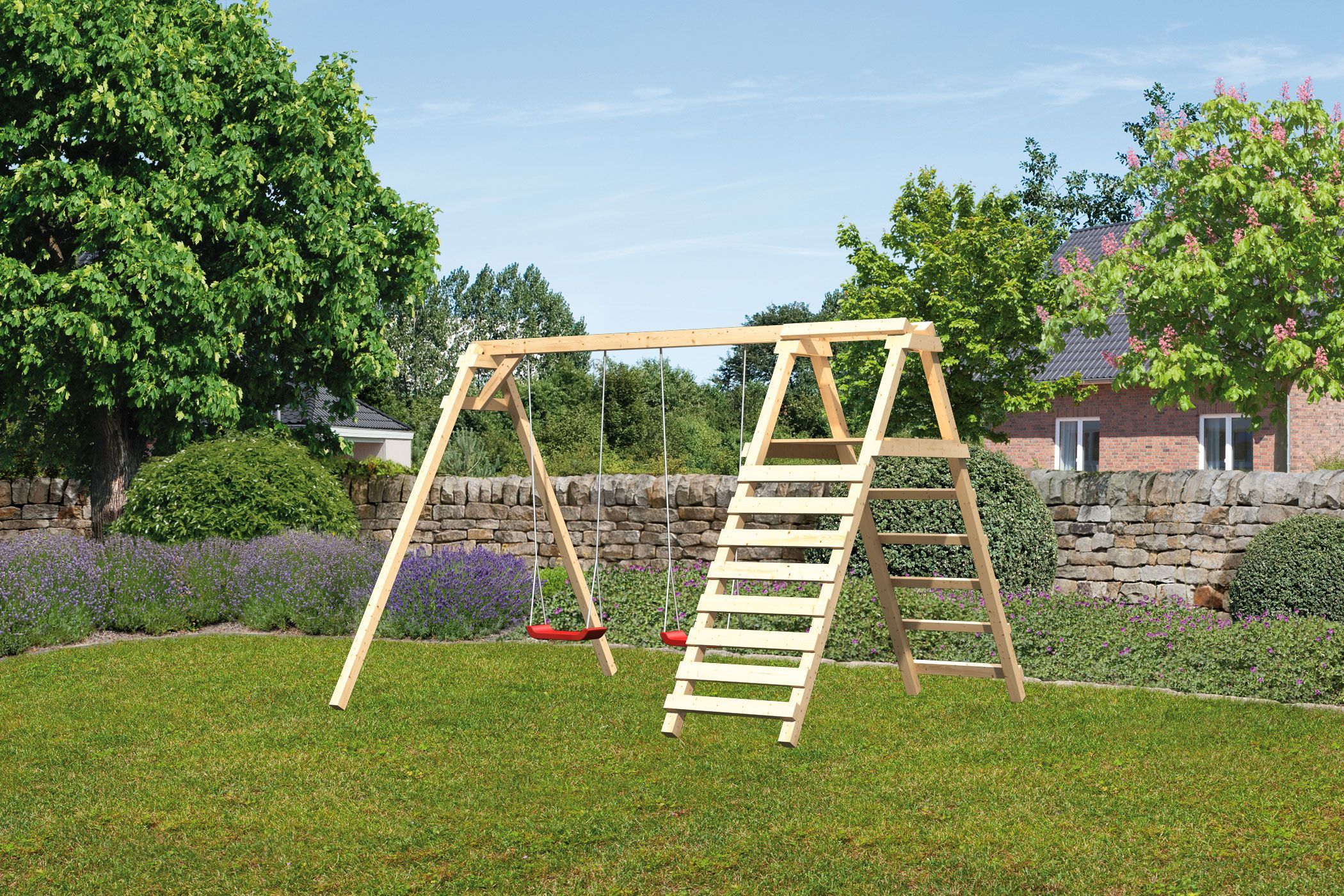 Karibu Doppelschaukel Felix mit Kletterger&uuml;st - Bild 1