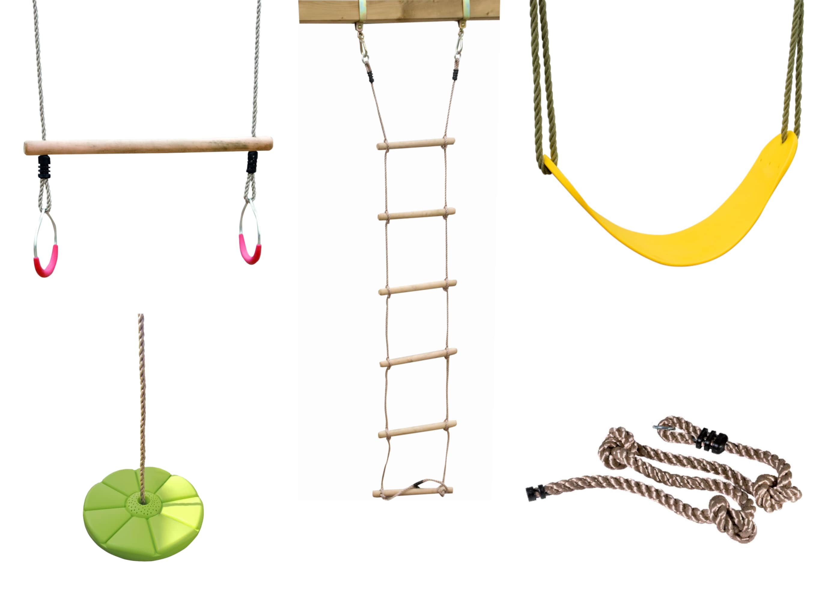 Karibu Schaukel Set Strickleiter Flexschaukel Schaukelscheibe Klettertau Trapezschaukel - Bild 1