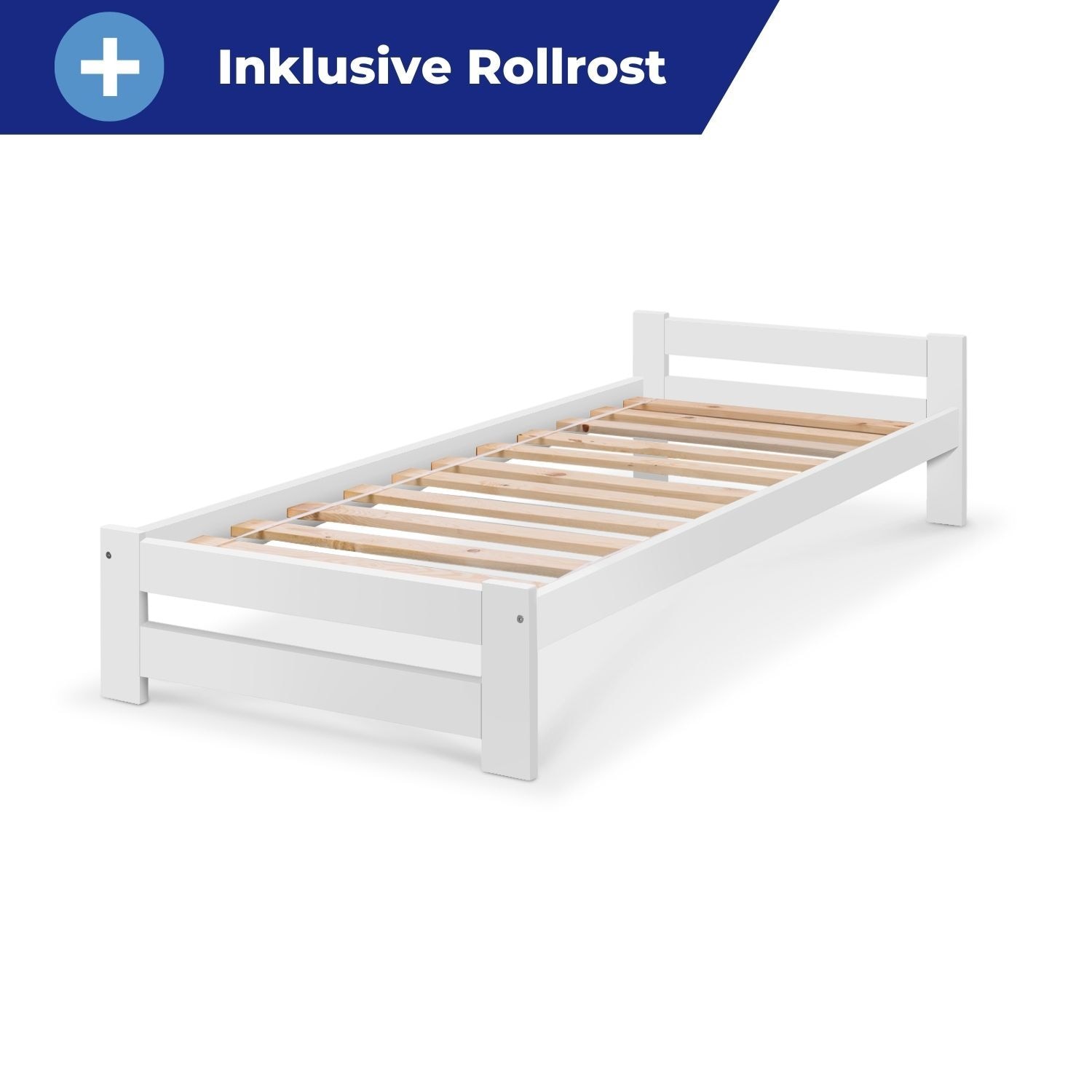 Coemo Bett Classico Holzbett Bettgestell mit Lattenrost Massivholz Kiefer 90x200 cm wei&szlig; - Bild 1