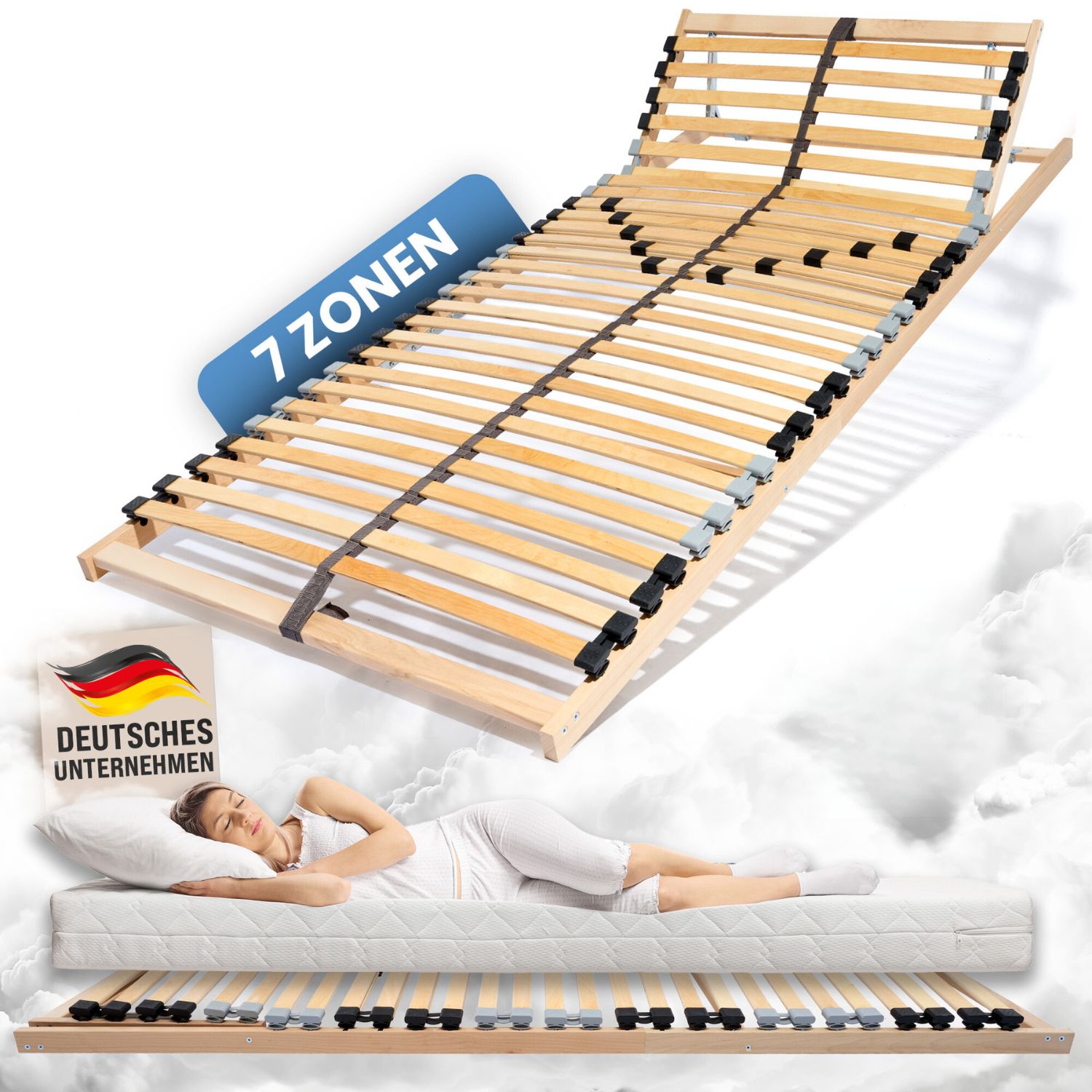 Coemo 7-Zonen Lattenrost ERGO K 90x190 verstellbar Kopfteil H&auml;rtegrad verstellbar 26 Leisten - Bild 1