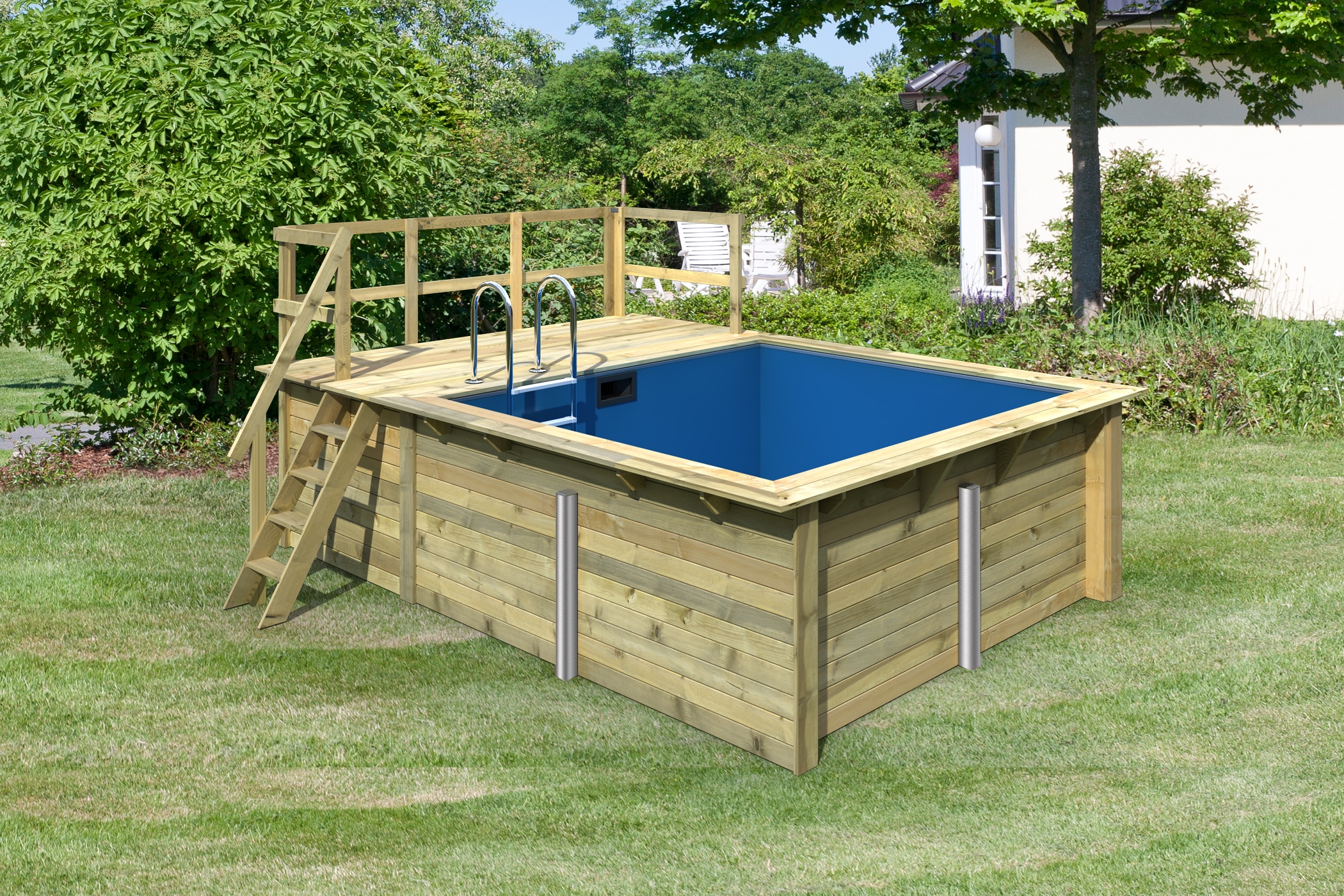 Karibu Holzpool Nemo mit Sonnenterrasse und Poolset - Bild 1