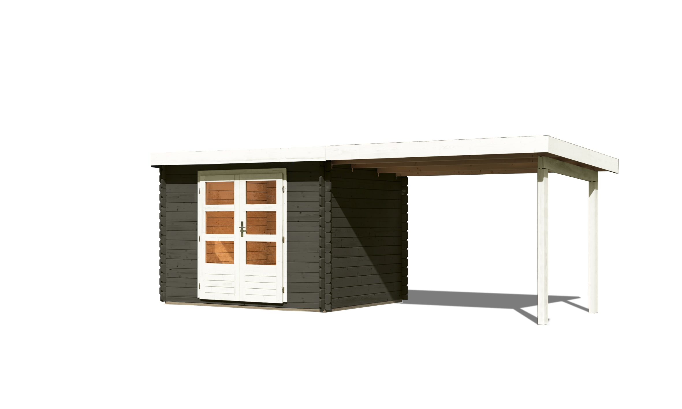 Karibu Gartenhaus San Antonio mit Anbaudach beidseitig anbringbar 3m und Fu&szlig;boden im Set anthrazit - Bild 1