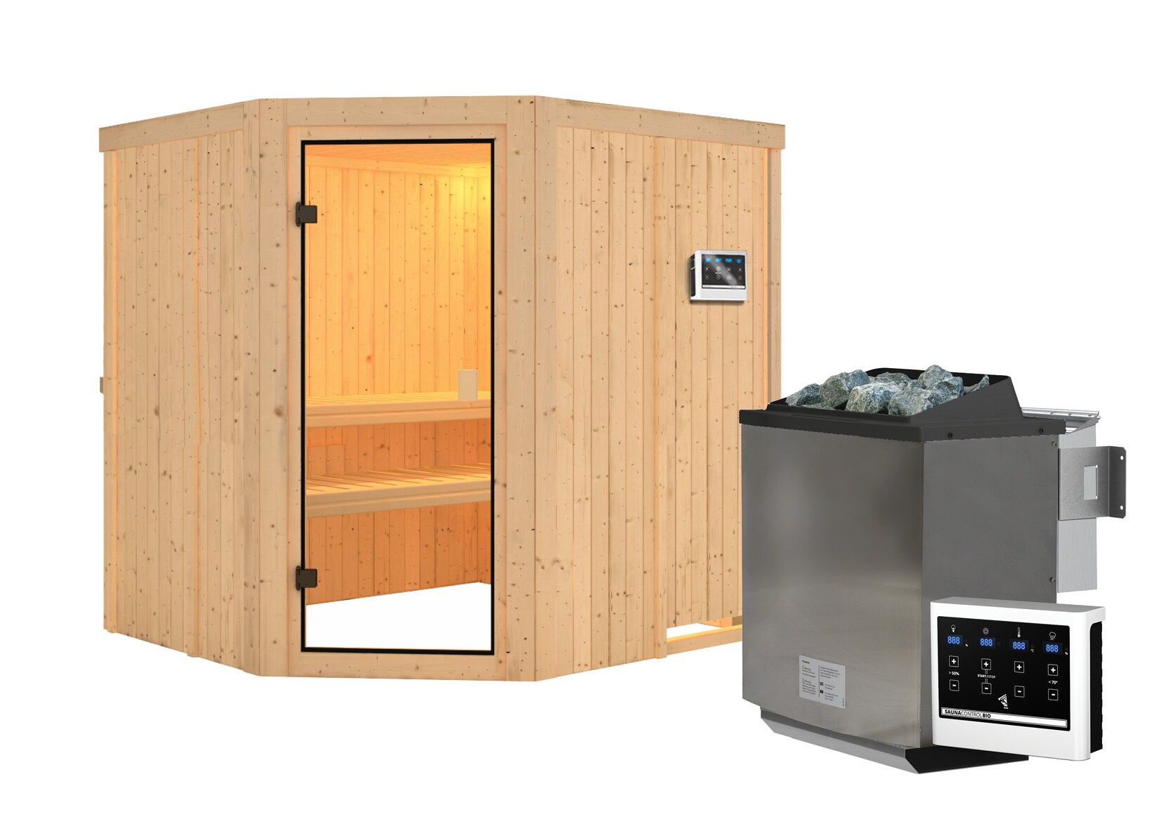 Karibu Innensauna Ella mit 9kW Bio Ofen und Steuergerät Easy | 04010090935157