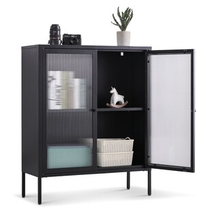 Coemo Highboard Tokio schwarz 90x35x110cm Metall Glastüren - Bild 1