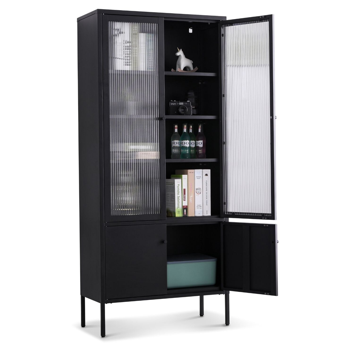 Coemo Vitrine Tokio schwarz 80x35x180cm Metall Glastüren
