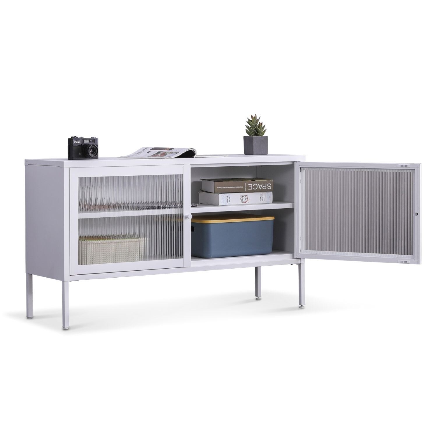 Coemo Sideboard weiß Tokio 115x35x64cm Metall Glastüren | 04260360010996