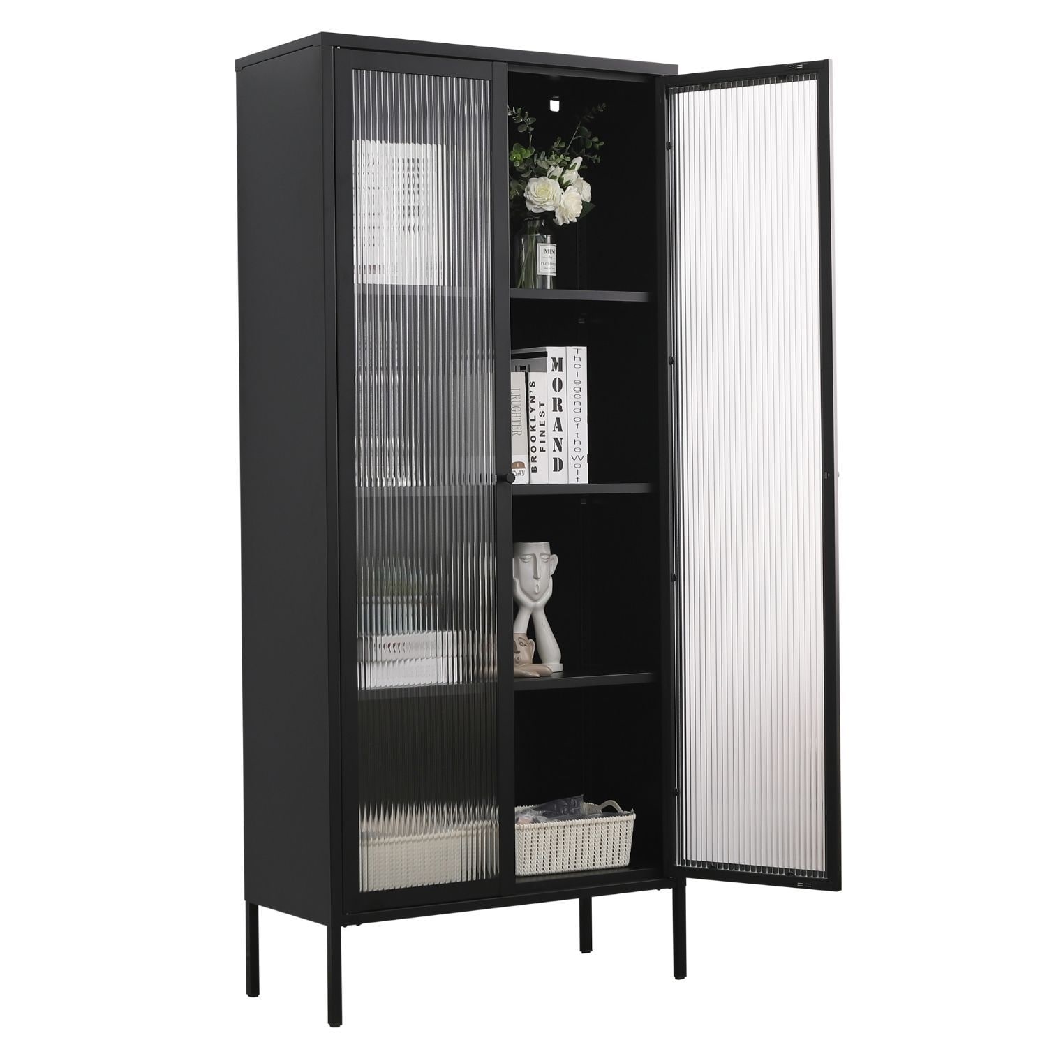 Mein-Regal Vitrine Glasgow 80x35x180cm Metall Glast&uuml;ren schwarz - Bild 1
