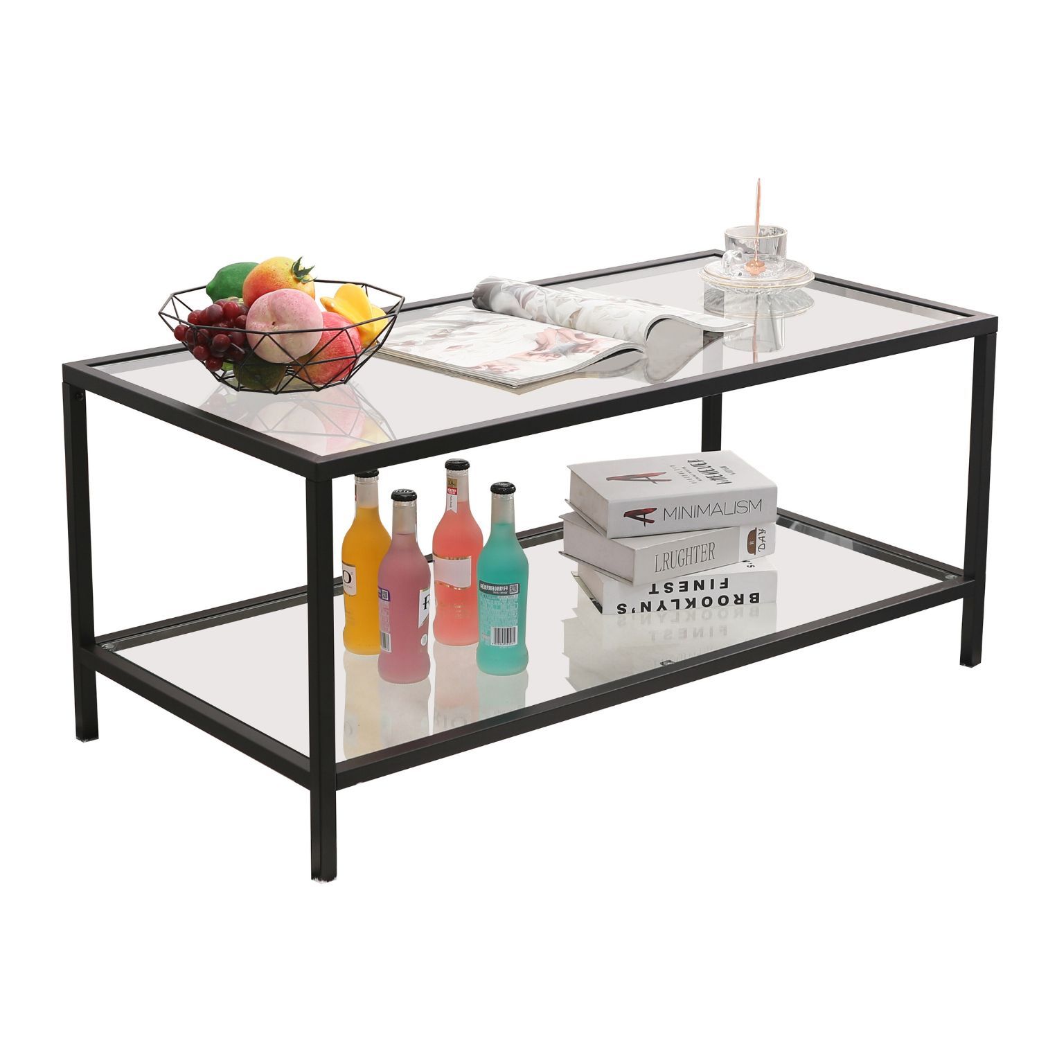 Mein-Regal Couchtisch Glasgow schwarz 100x50x45cm Metall Glasoberfl&auml;che Ablagefach - Bild 1