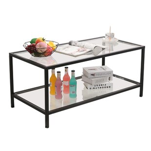 Mein-Regal Couchtisch Glasgow schwarz 100x50x45cm Metall Glasoberfläche Ablagefach - Bild 1