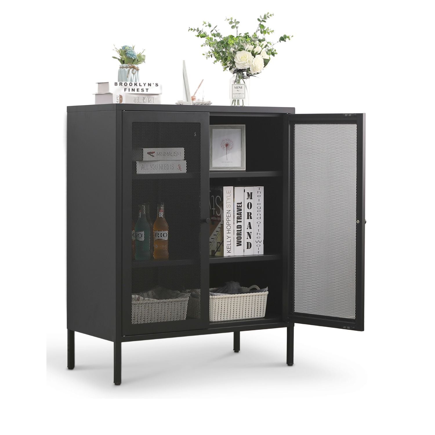 Mein-Regal Highboard Mesh 80x40x100cm aus Metall mit Mesht&uuml;ren schwarz - Bild 1
