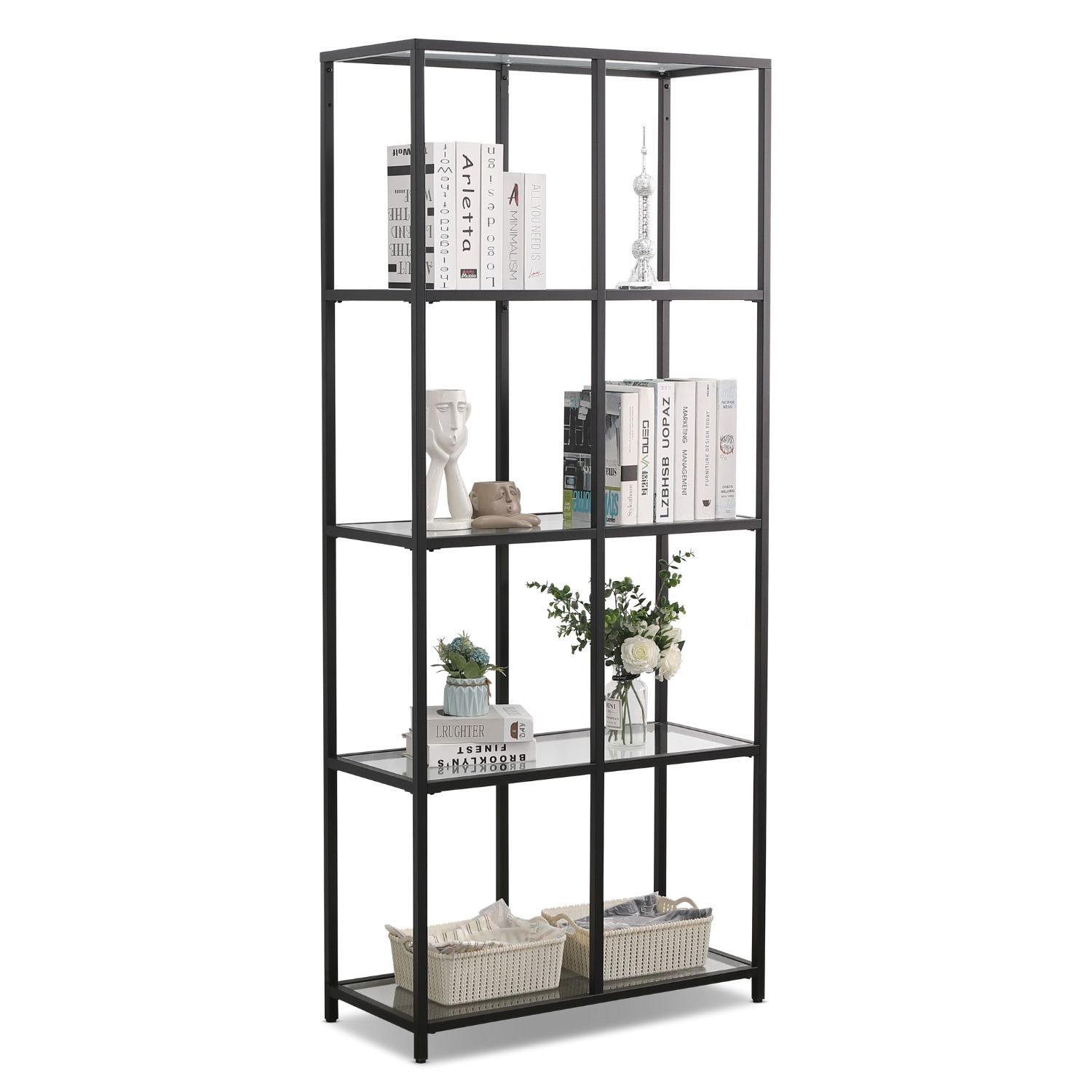 Mein-Regal Regal Glasgow XL schwarz 80x35x185cm Metall Glasoberfl&auml;che 4 Etagen - Bild 1