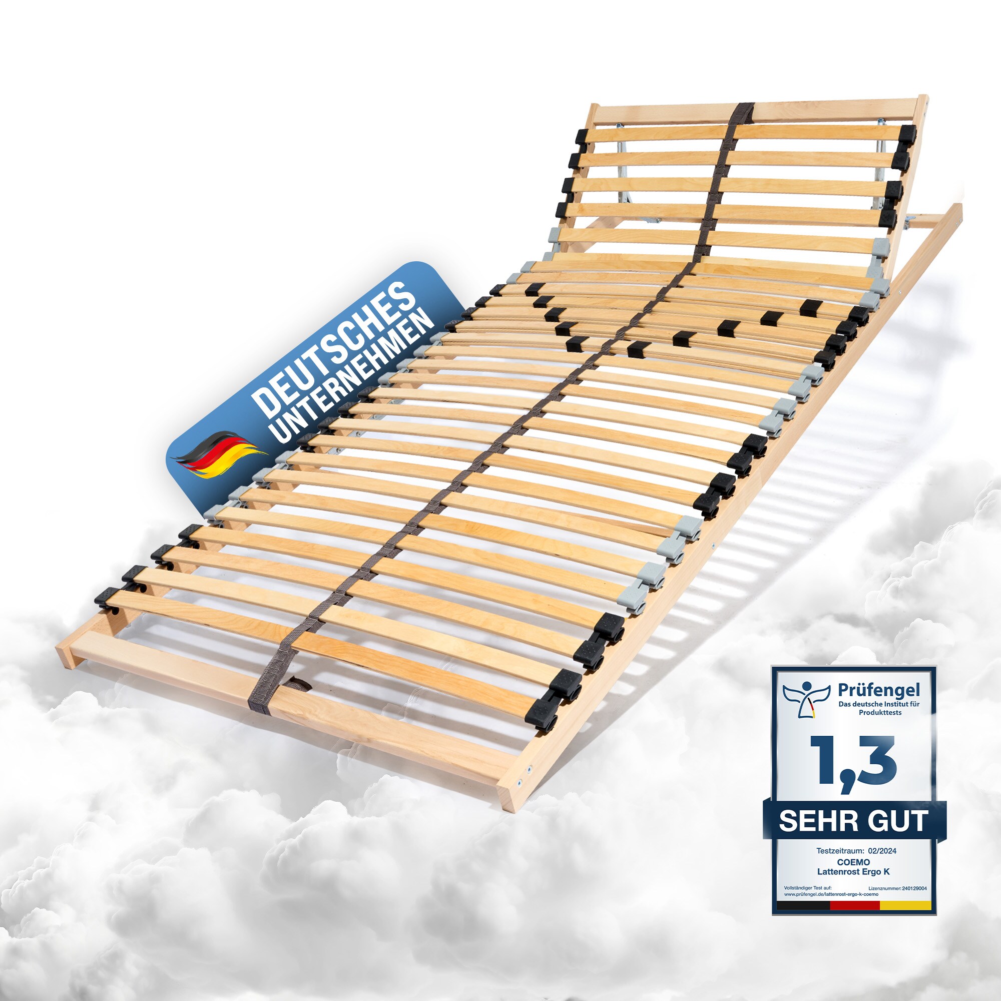 Coemo 7-Zonen Lattenrost ERGO K 120x190 verstellbar Kopfteil H&auml;rtegrad verstellbar 26 Leisten - Bild 1