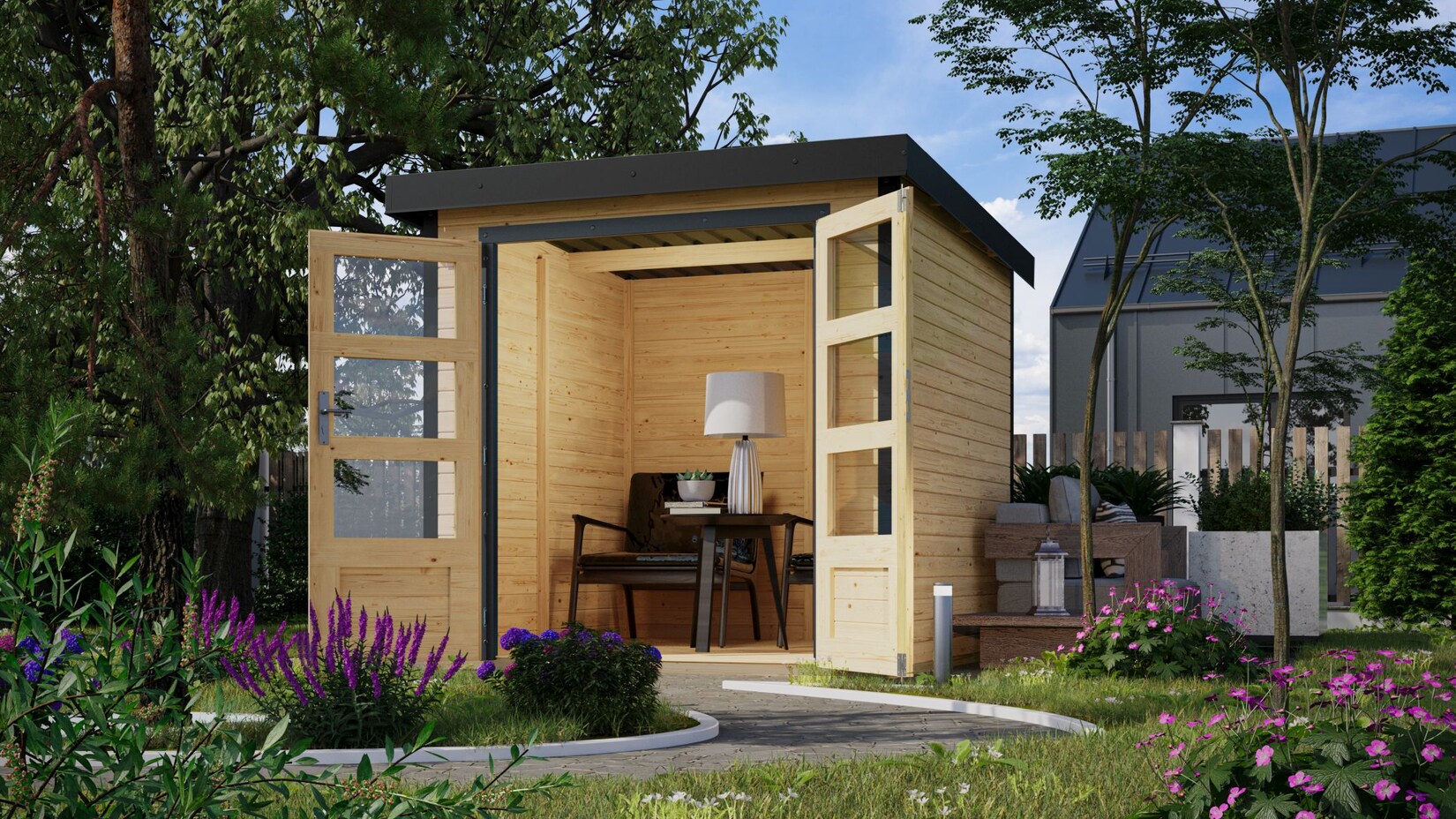 Karibu Hybrid Gartenhaus Hollywood naturbelassen inkl. Fußboden Gartenlaube Geräteschuppen Gartenhütte | 04010090993638