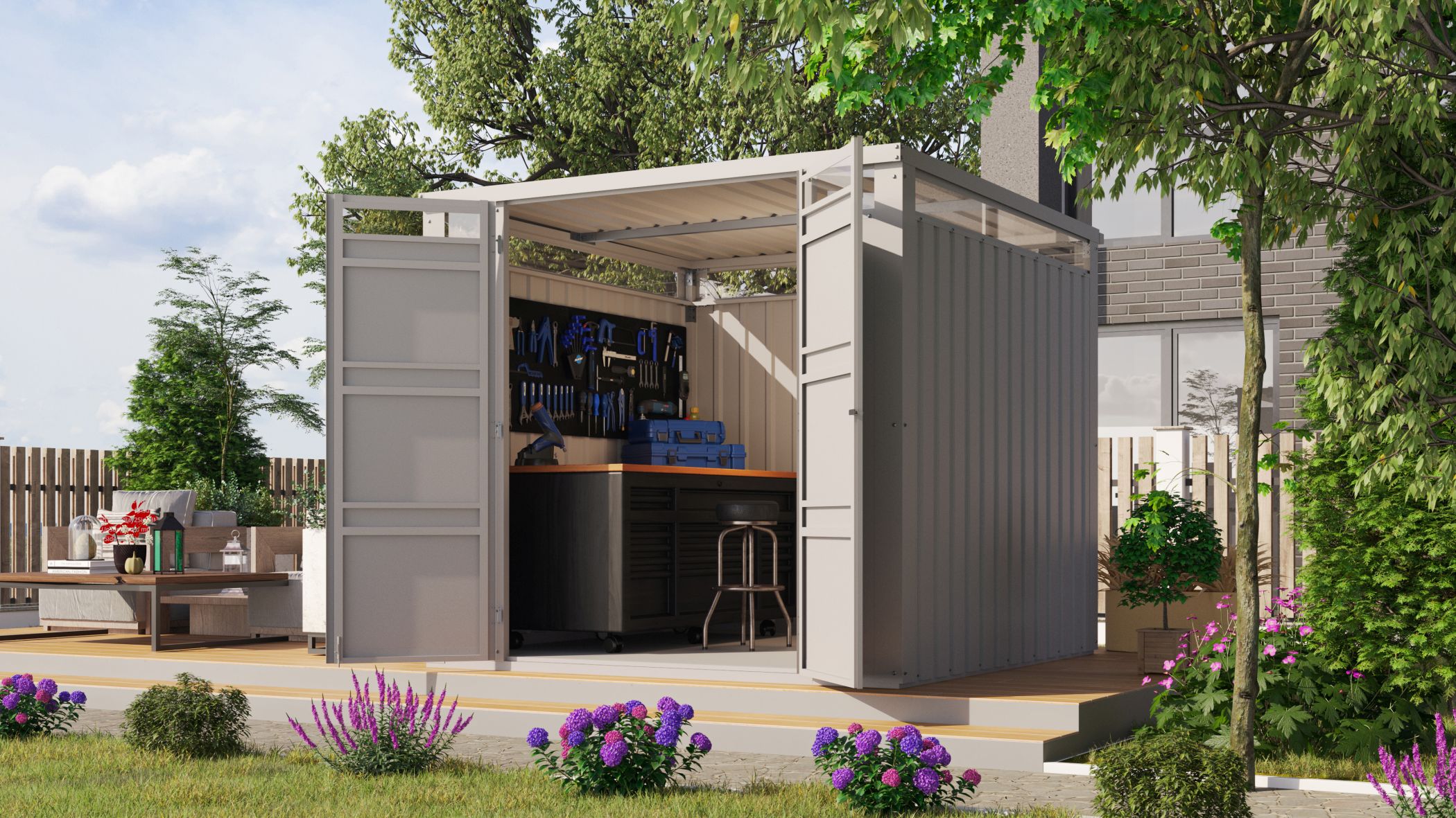 Karibu Metall Gartenhaus Superline 2 Staubgrau inkl. Fußboden