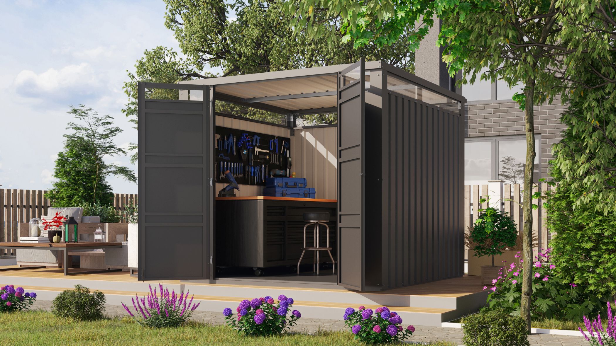 Karibu Metall Gartenhaus Superline 2 anthrazit inkl. Fu&szlig;boden Ger&auml;teschuppen Garage - Bild 1