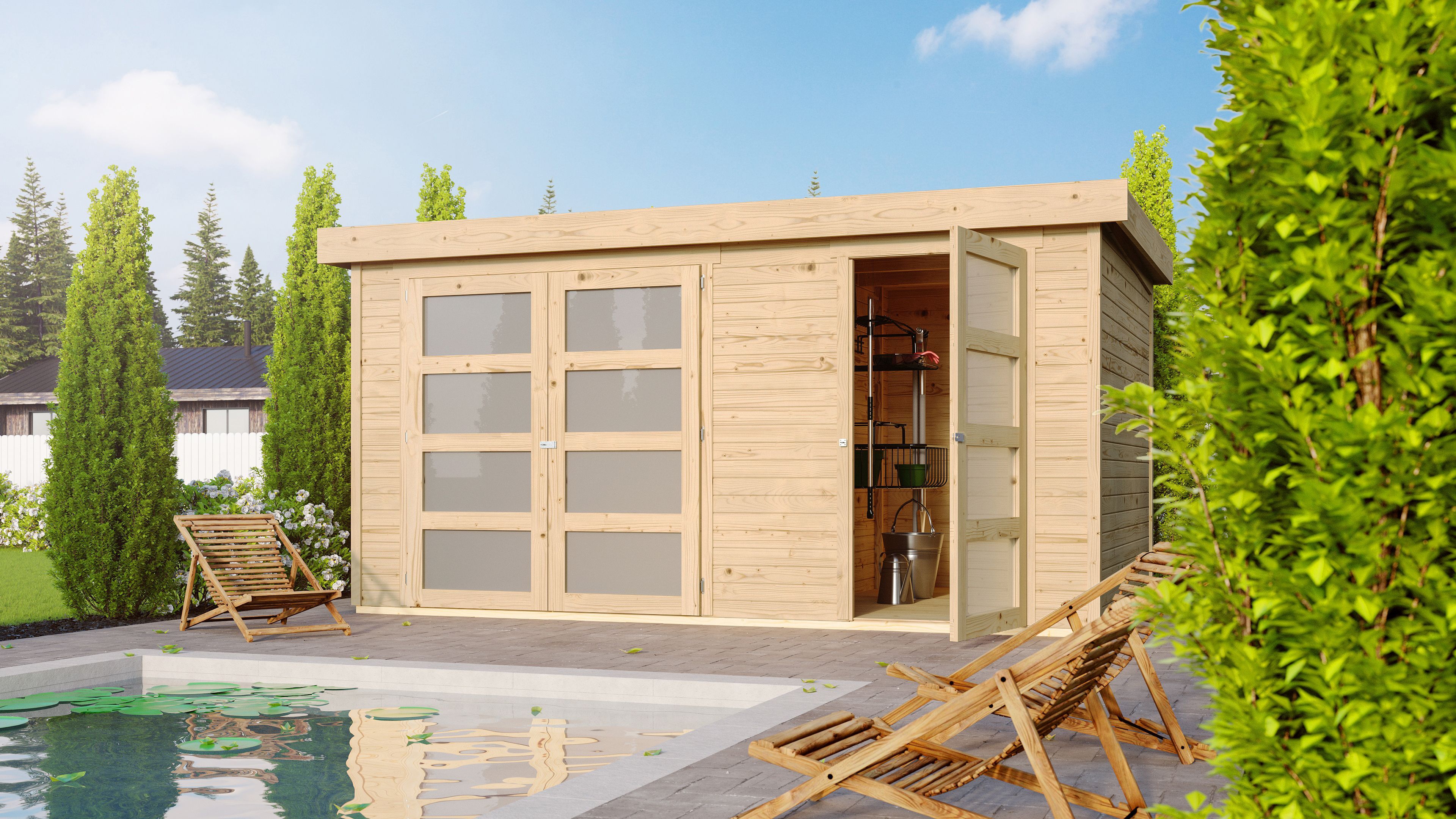 Karibu Gartenhaus Maluna 1 naturbelassen inkl. Fu&szlig;boden & Dacheindeckung Ger&auml;tehaus Gartenlaube - Bild 1