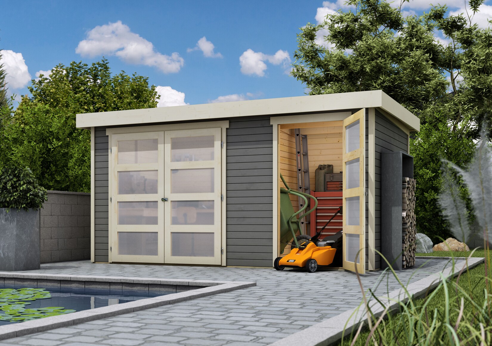 Karibu Gartenhaus Maluna 1 terragrau inkl. Fußboden & Dacheindeckung Gerätehaus Gartenlaube | 04010090993799