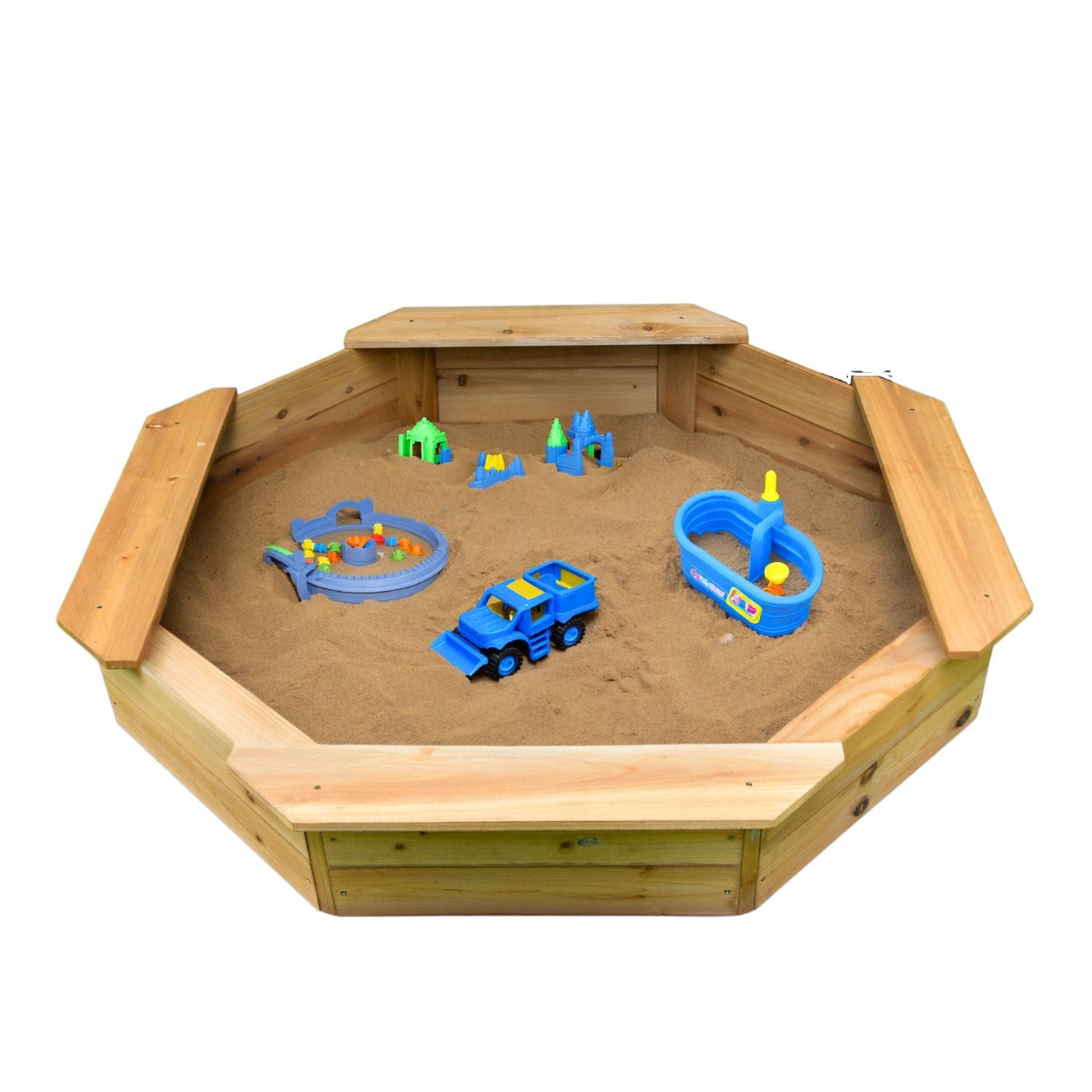 Coemo 6-eckiger Sandkasten Sally Holz inkl. Bodenplane 135x135x20 cm - Bild 1