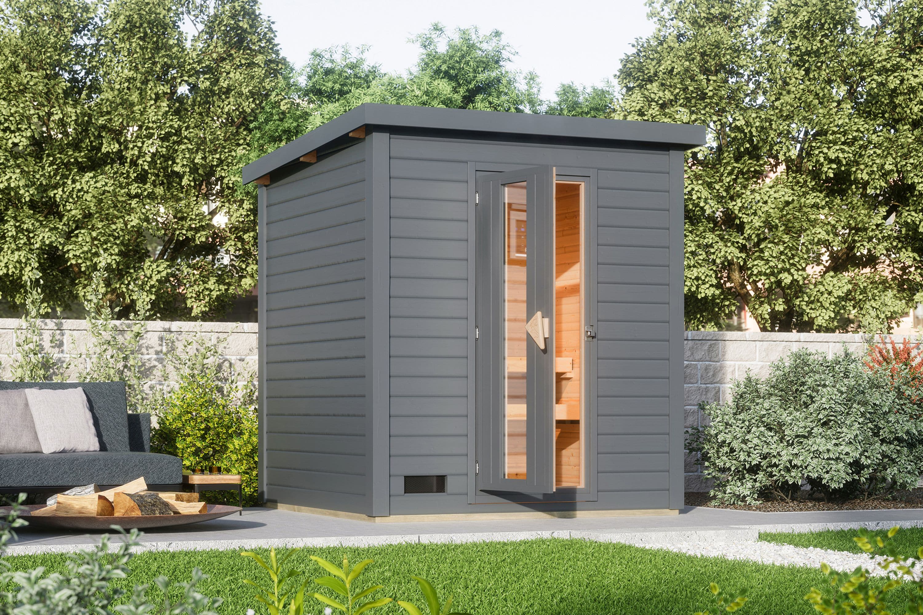 Karibu Saunahaus 38mm Melo 2 Ofen 9 kW integr. Strg terragrau - Bild 1