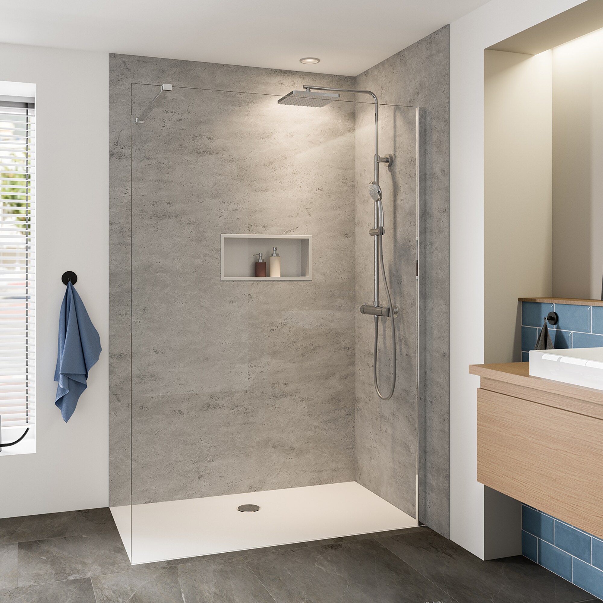 Breuer Panorama Duschwand teilgerahmt alu chromeffekt Klarglas mit CER alleinstehend 1400 - Bild 1