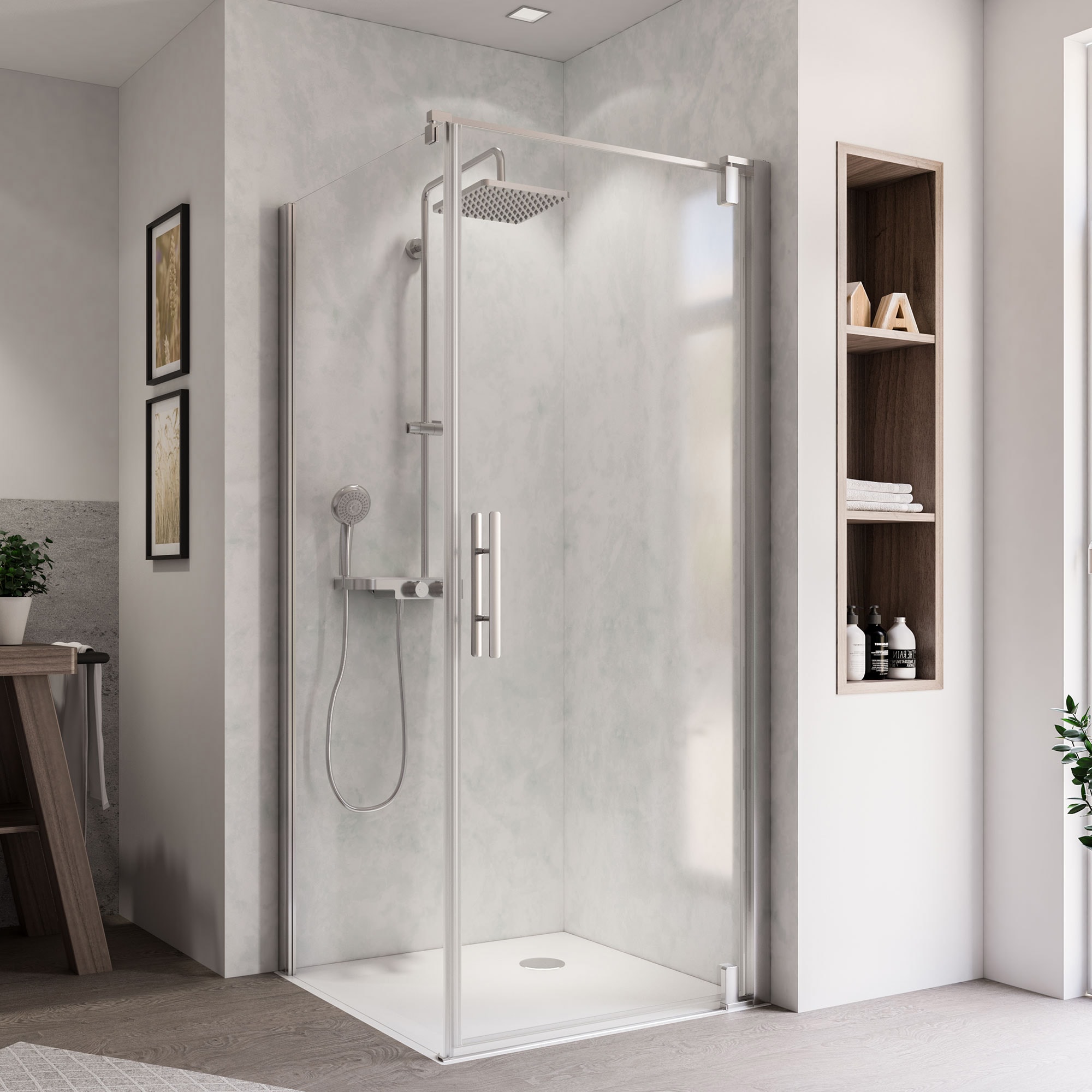 Breuer Europa Design Dreht&uuml;r (Anschlag rechts) f&uuml;r Seitenwand alu chromeffekt Klarglas 900 mm - Bild 1