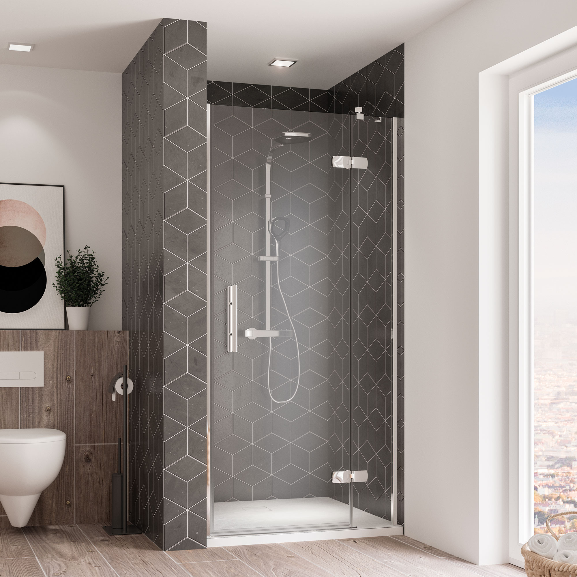 Breuer Avanta Dreht&uuml;r + Festteil (Anschlag rechts) f&uuml;r Nische alu chromeffekt Klarglas 900 mm - Bild 1