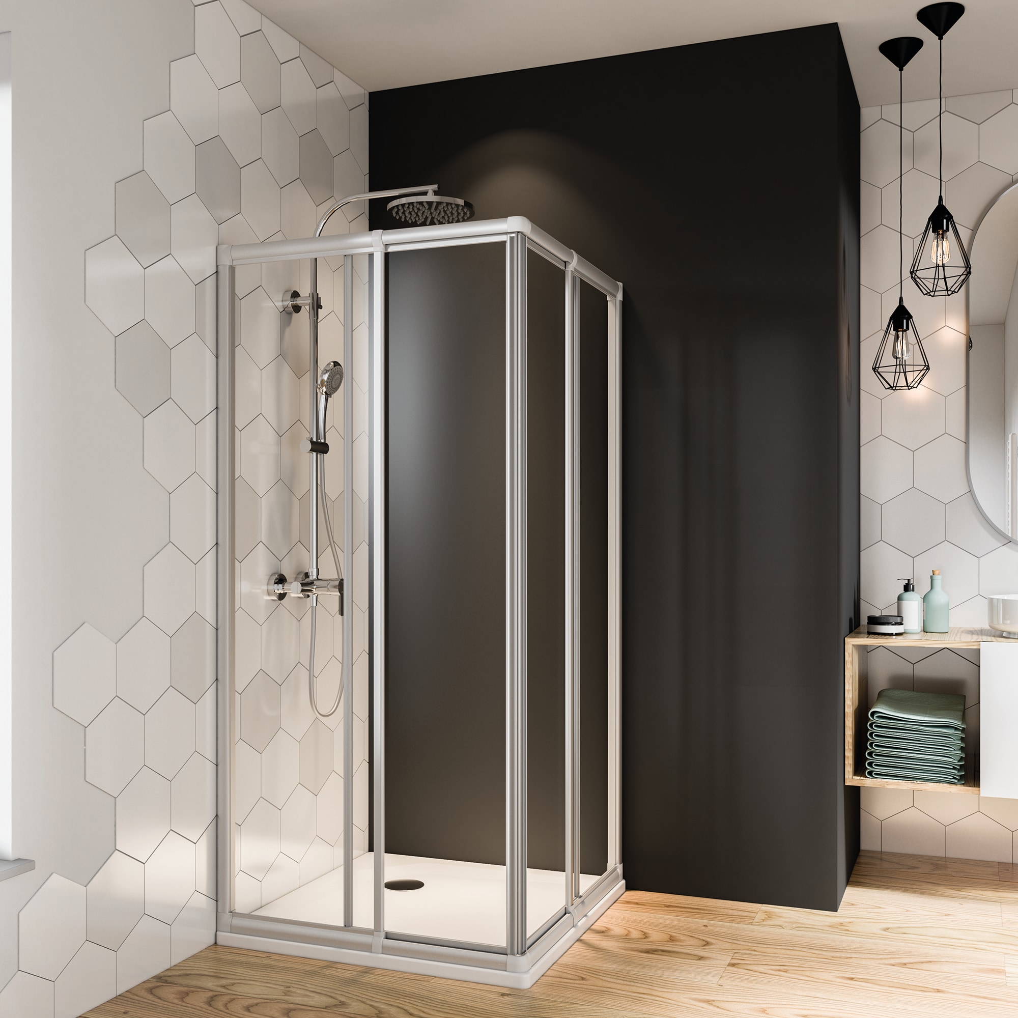 Breuer Fara 4 Eckeinstieg Schiebet&uuml;r 4-teilig alu Silber matt Klarglas - Bild 1