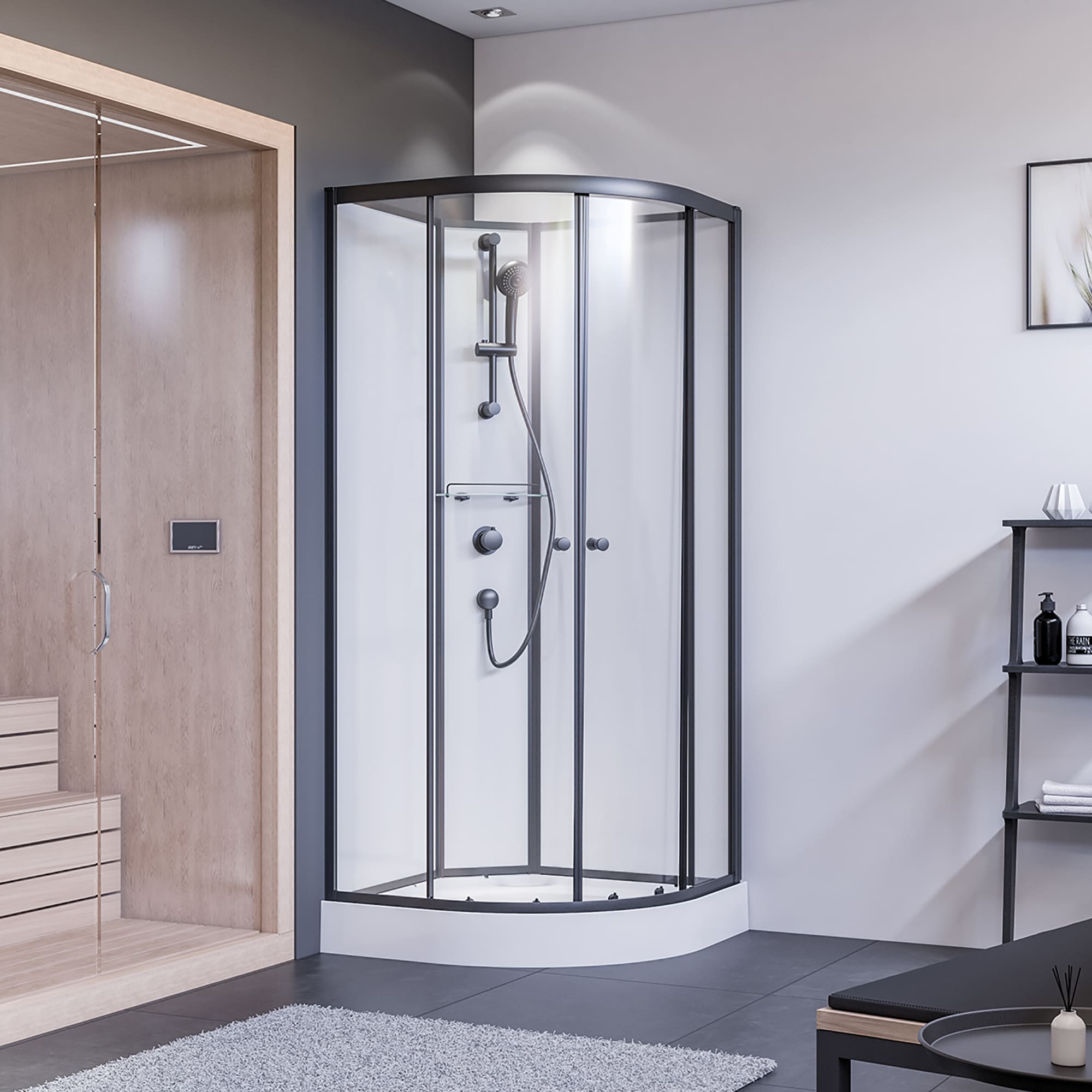 Breuer Komplett-Runddusche mit Schiebet&uuml;r schwarz matt Klarglas - Bild 1