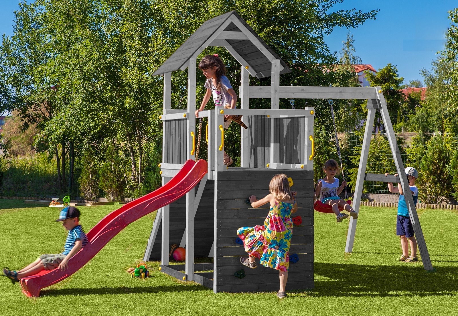 FUNGOO Spielturm CAROL3 Klettergerüst mit Schaukel u. Rutsche in versch. Farben | 05902730330707