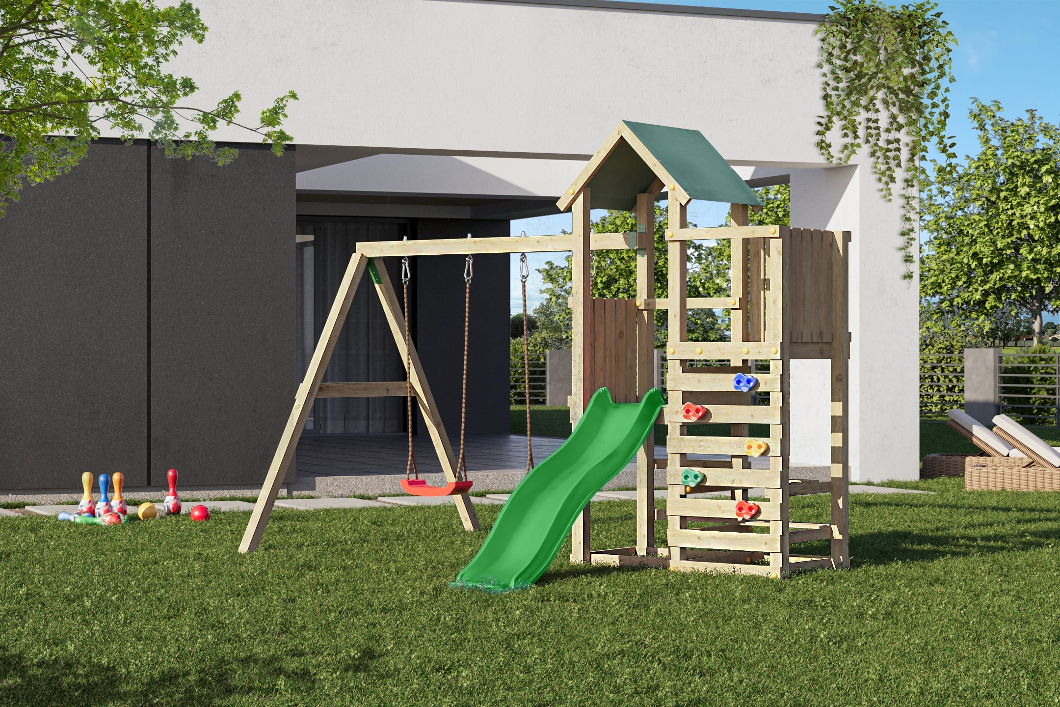 FUNGOO Spielturm Kletterger&uuml;st Chester mit Schaukel & Rutsche - Bild 1