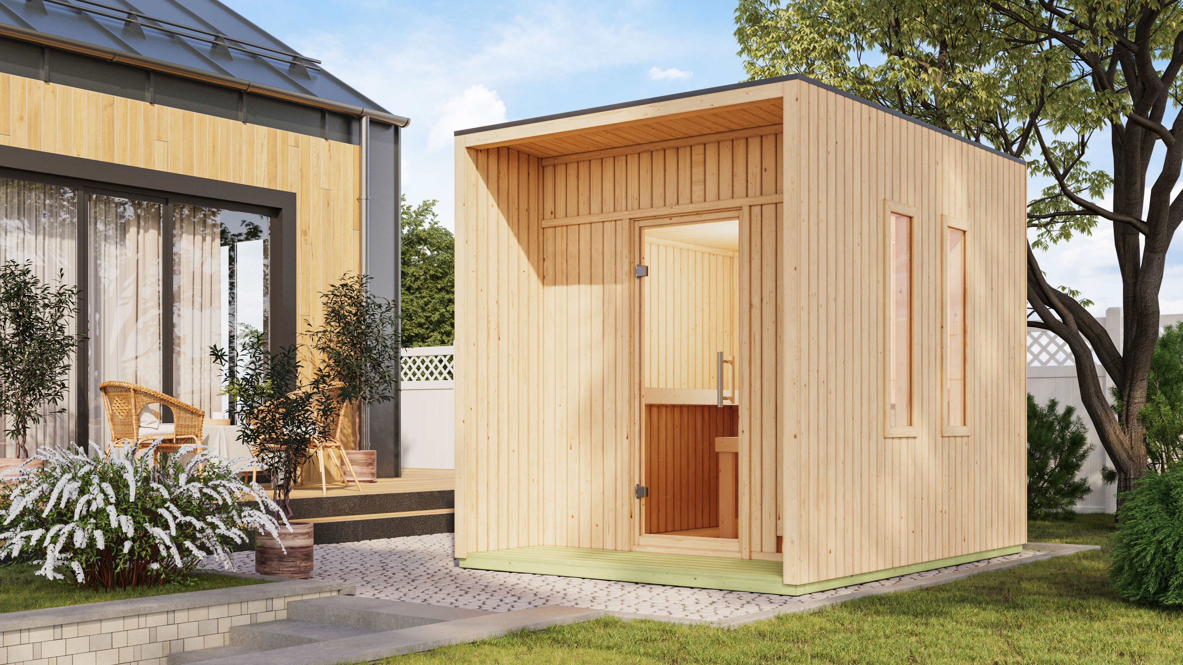 Karibu 73 mm Saunahaus Lejana inkl. Saunaofen mit eingebauter Steuerung 9 kW schwarz - Bild 1