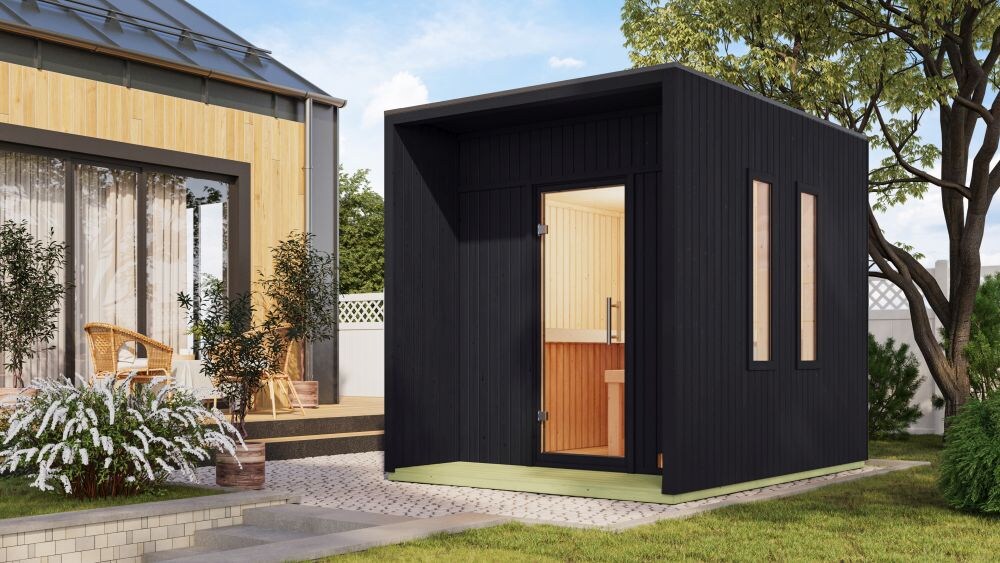 Karibu 73 mm Saunahaus Lejana inkl. Saunaofen mit eingebauter Steuerung 9 kW naturbelassen oder schwarz | 04010090012117