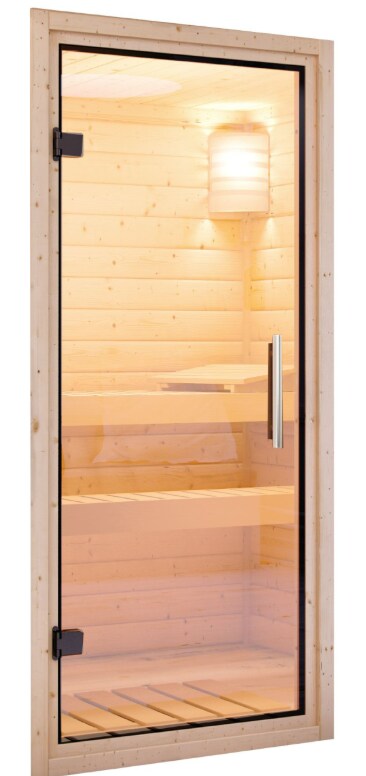 Karibu 73 mm Saunahaus Belmira inkl. Saunaofen mit eingebauter Steuerung 9 kW schwarz - Bild 1