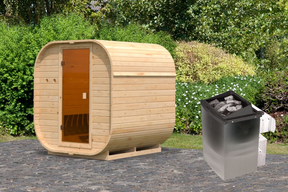 Karibu W&uuml;rfelsaunahaus Louisa inkl. Ofen 9 kW integr. Strg optional mit Dacheindeckung - Bild 1