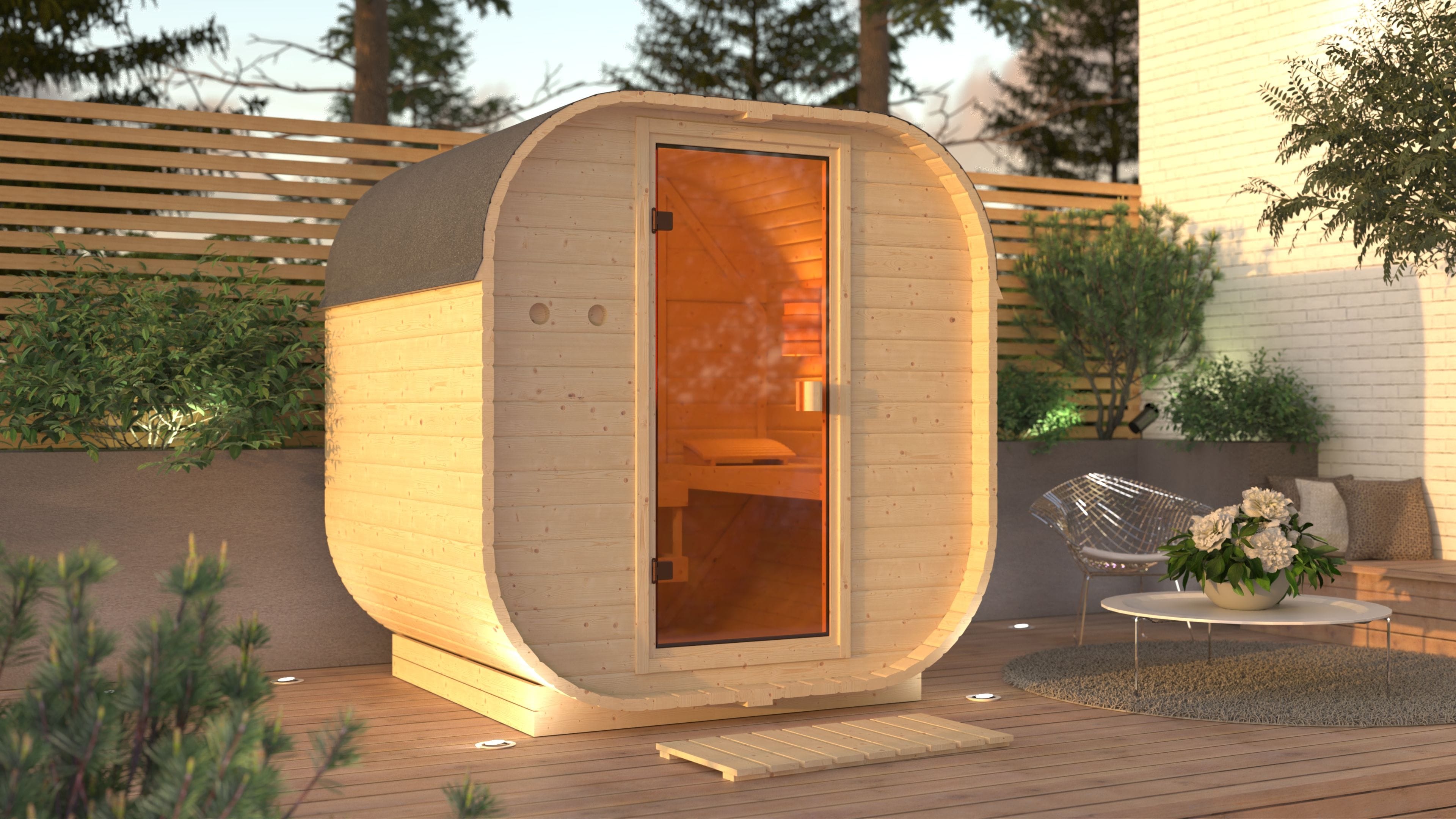 Karibu W&uuml;rfelsaunahaus Louisa inkl. Ofen 9 kW integr. Strg optional mit Dacheindeckung - Bild 1