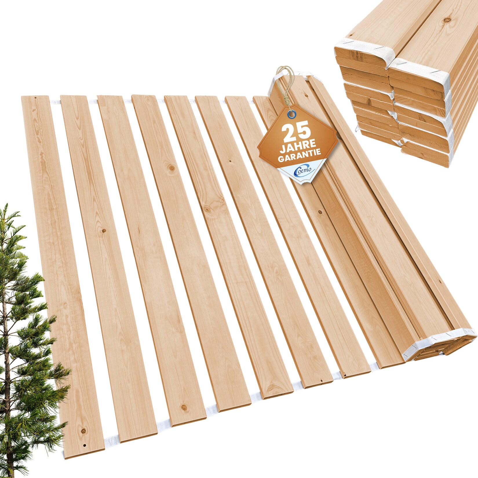 Coemo Rollrost 140 x 190 cm Lattenrost ROMO aus Massivholz mit 20 Leisten | 04260360018589