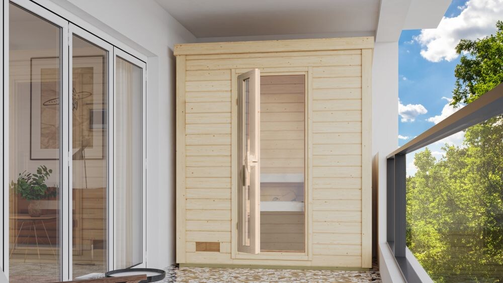 Karibu 38mm Saunahaus Melo 0 inkl. Ofen 9 kW integr. Strg - Bild 1