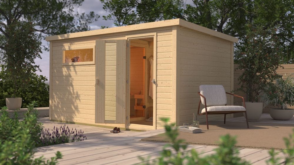 Karibu 38mm Saunahaus Melo 6 inkl. Ofen 9 kW integr. Strg - Bild 1