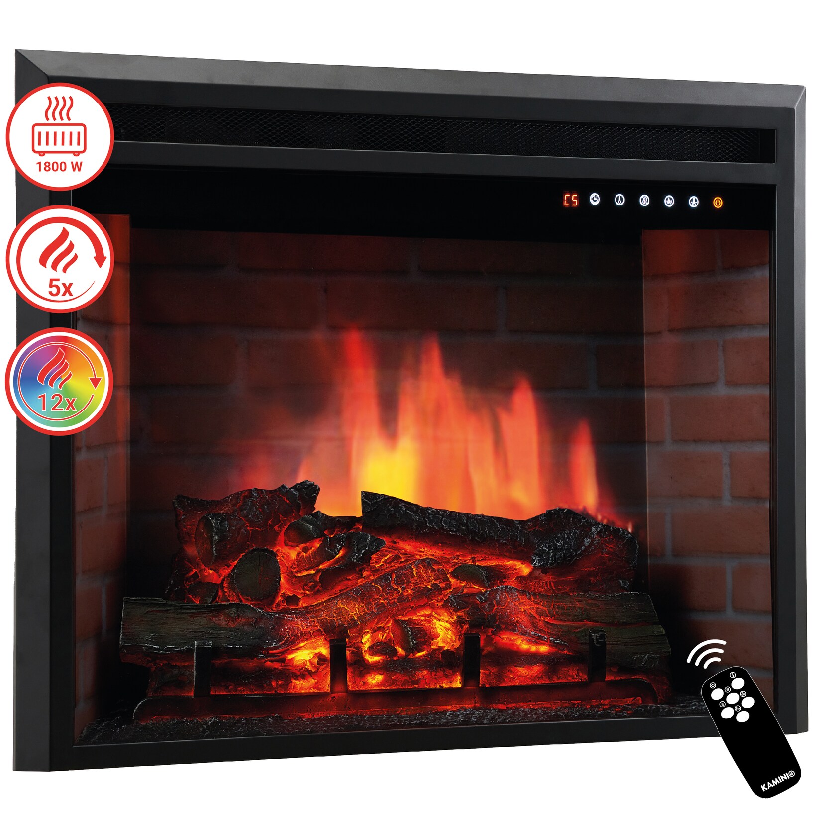 KAMINIO Elektrokamin LUCA – Elektrischer Einbaukamin mit Heizung, 3D-Flammeneffekt, 12 Flammenfarben, Fernbedienung – 30 Zoll | 04262480470056